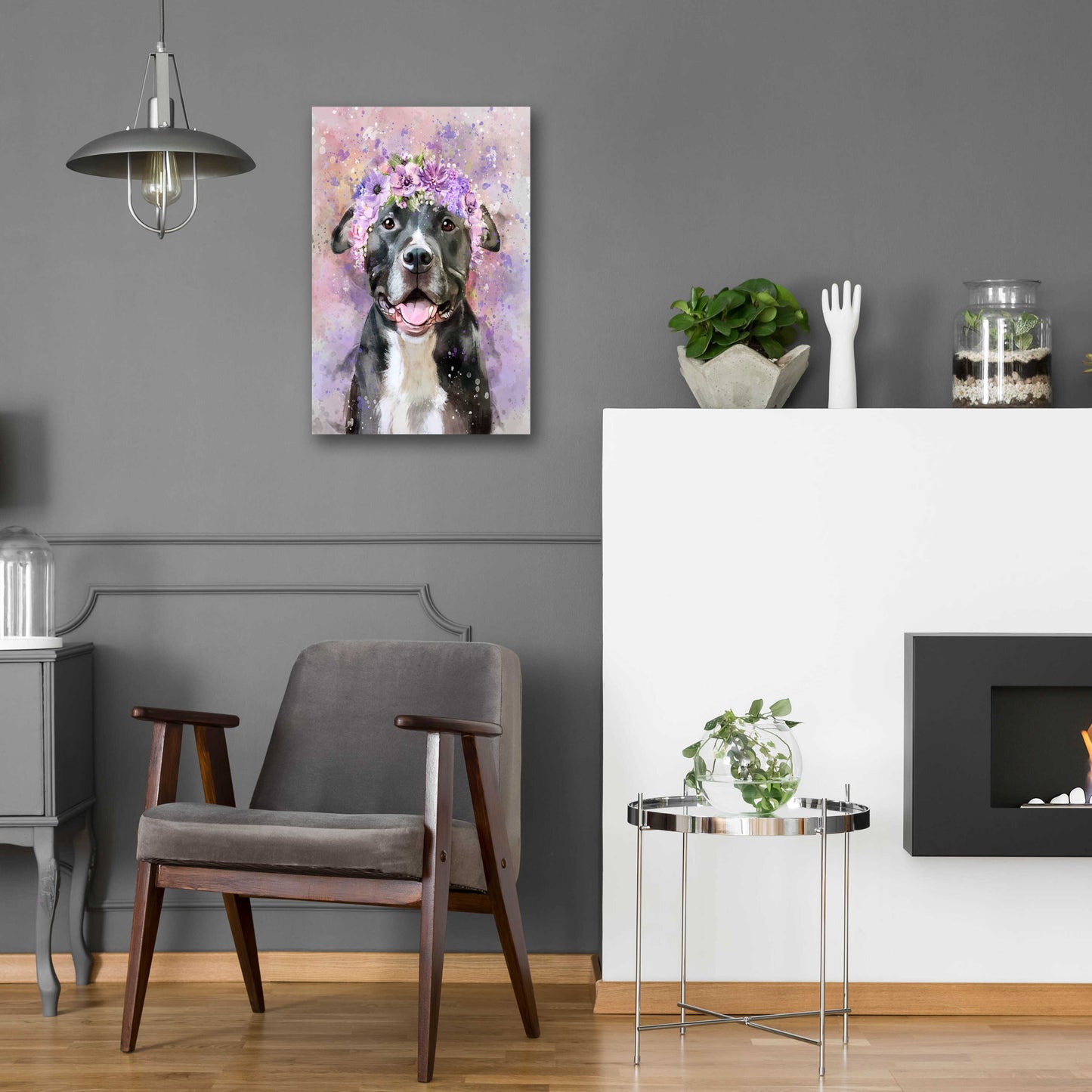 Epic Art 'Flower Crown Pit Bull 6' by Furbaby Affiliates, Acrylic Glass Wall Art,16x24