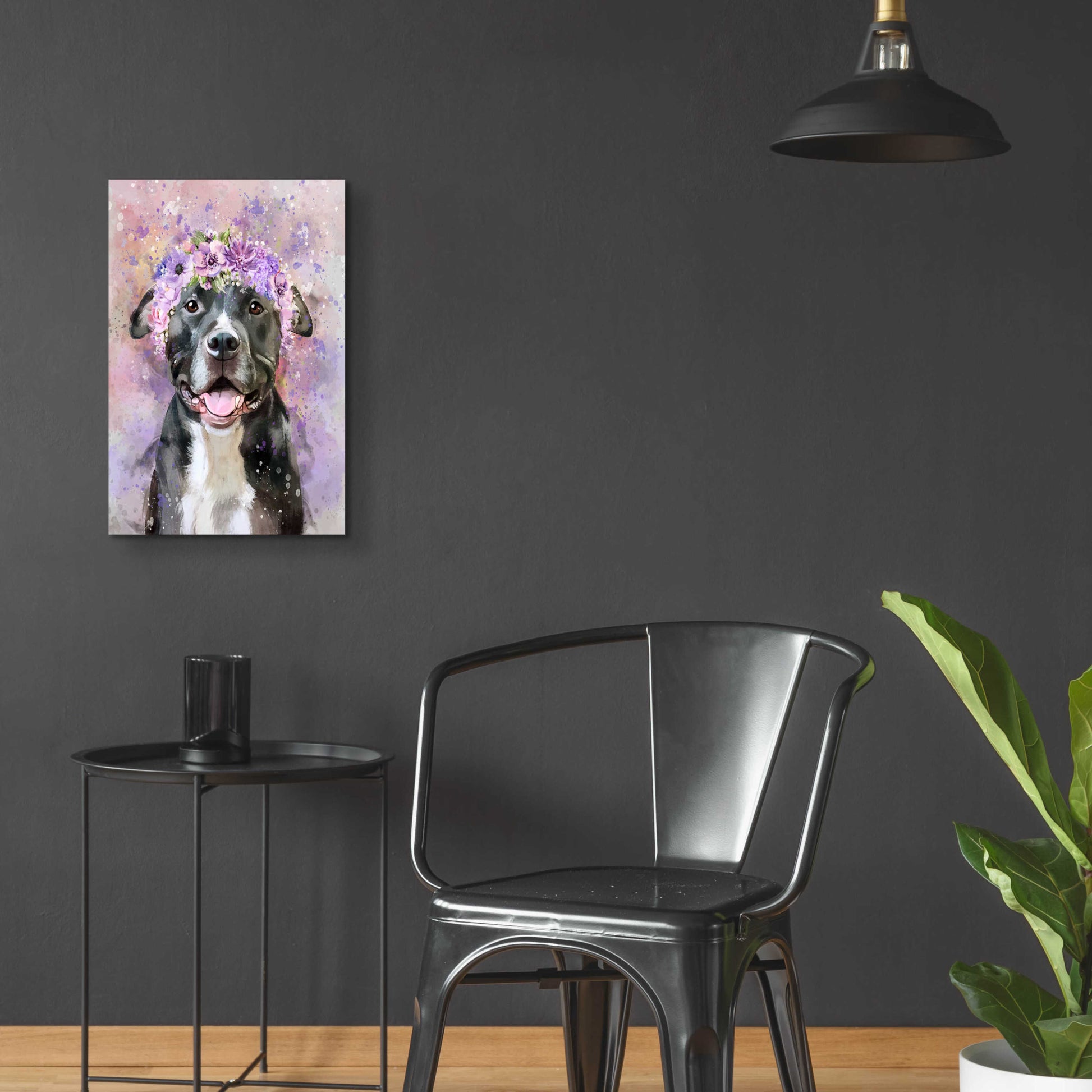 Epic Art 'Flower Crown Pit Bull 6' by Furbaby Affiliates, Acrylic Glass Wall Art,16x24