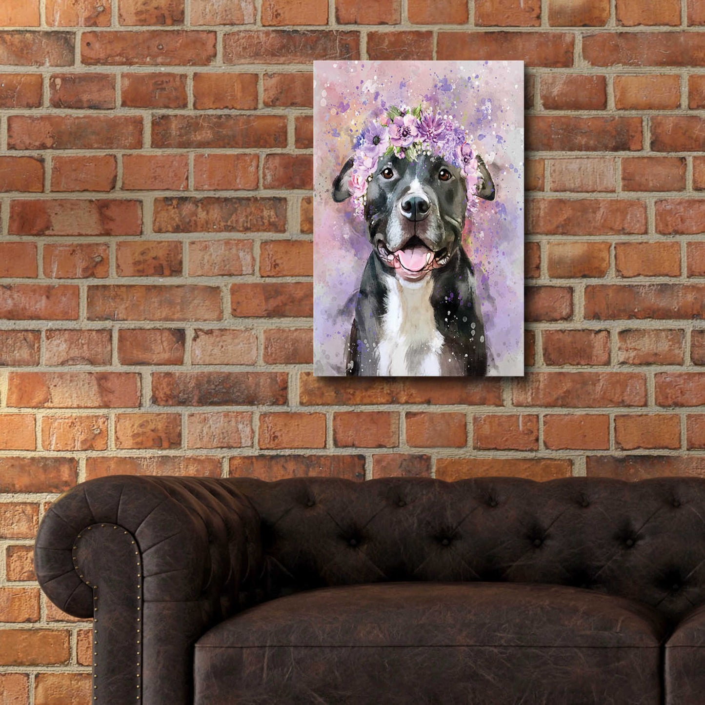 Epic Art 'Flower Crown Pit Bull 6' by Furbaby Affiliates, Acrylic Glass Wall Art,16x24