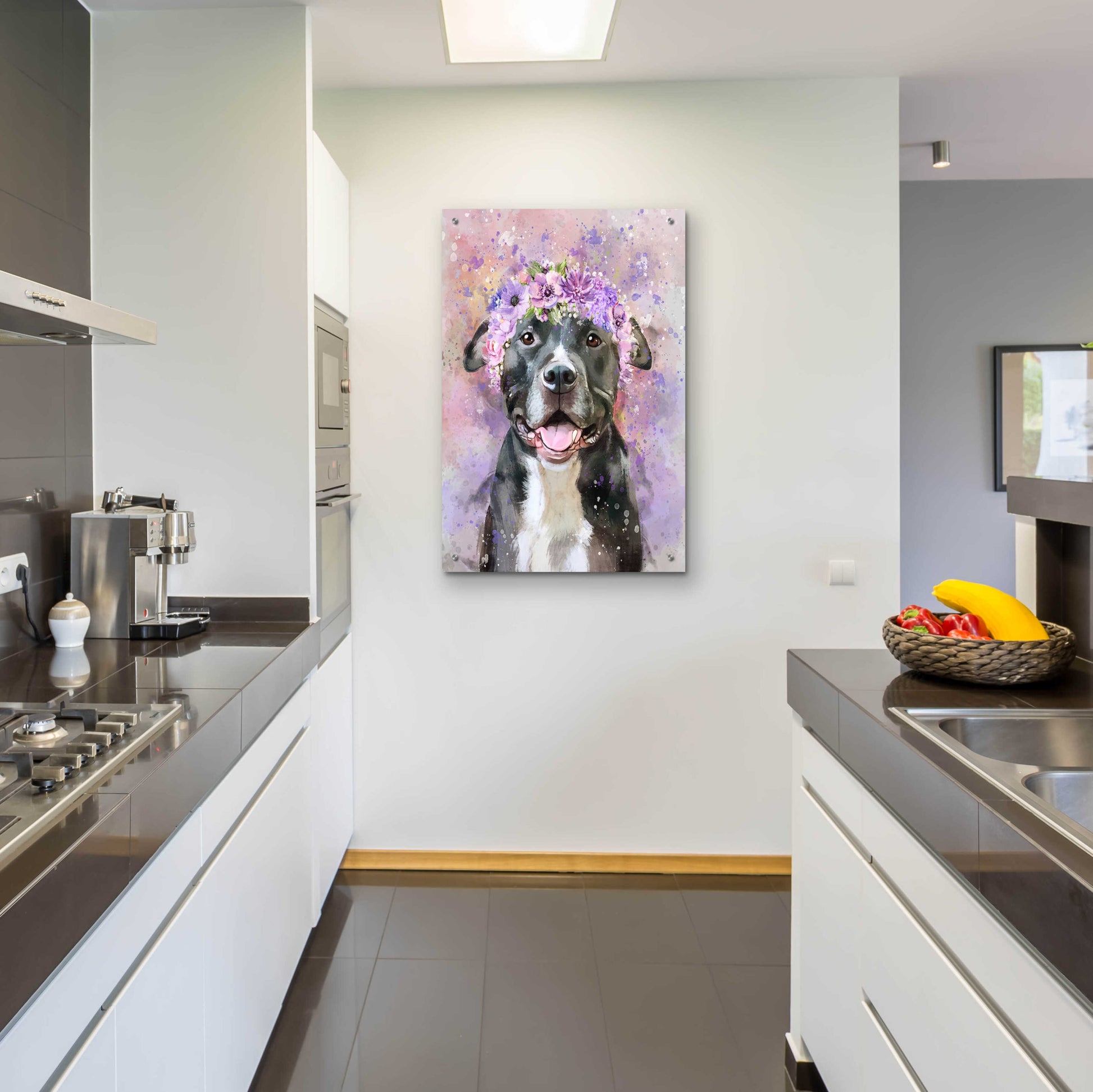 Epic Art 'Flower Crown Pit Bull 6' by Furbaby Affiliates, Acrylic Glass Wall Art,24x36