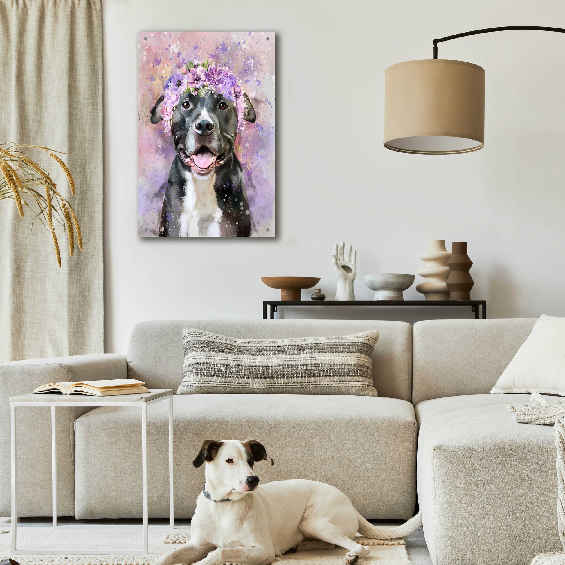 Epic Art 'Flower Crown Pit Bull 6' by Furbaby Affiliates, Acrylic Glass Wall Art,24x36