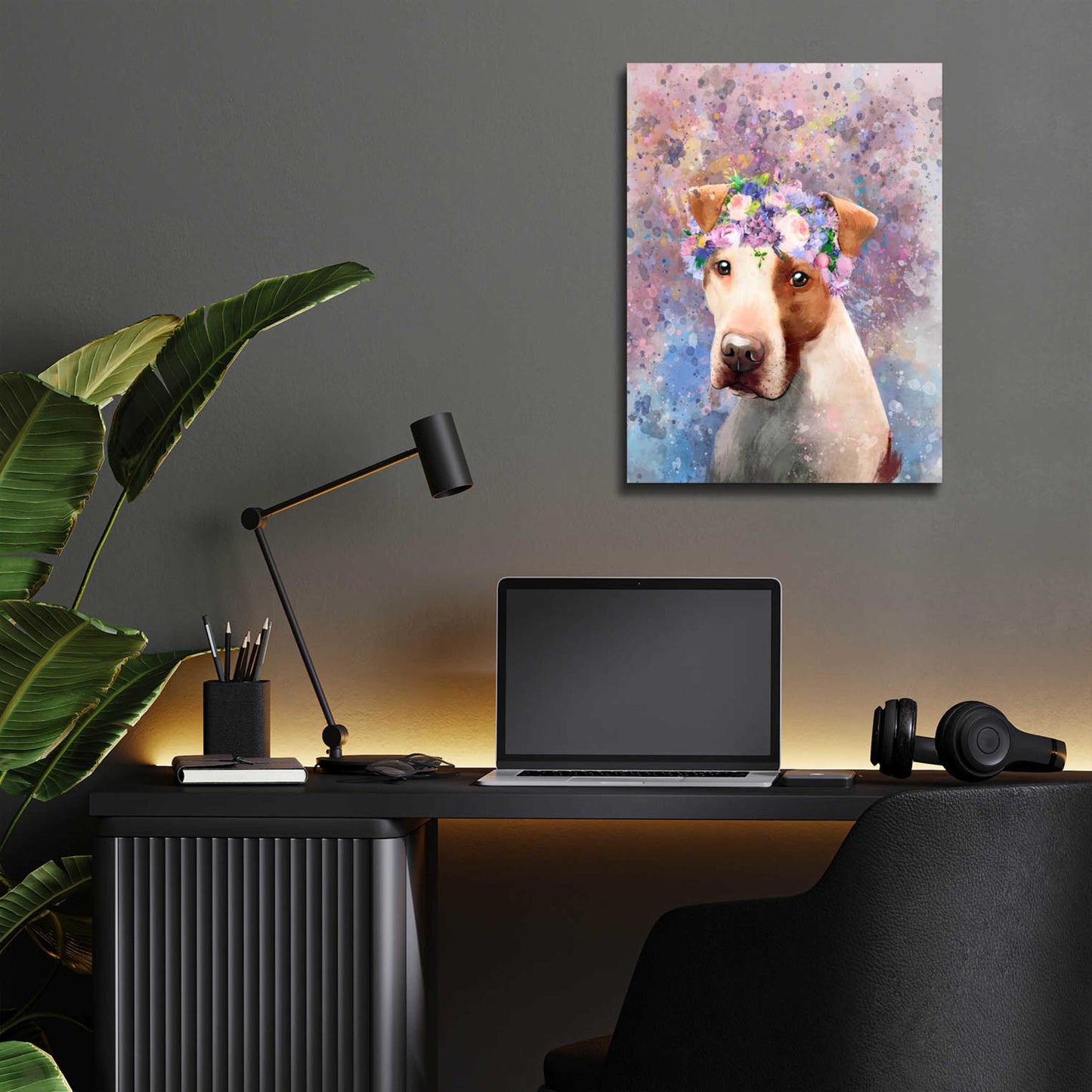 Epic Art 'Flower Crown Pit Bull 5' by Furbaby Affiliates, Acrylic Glass Wall Art,12x16