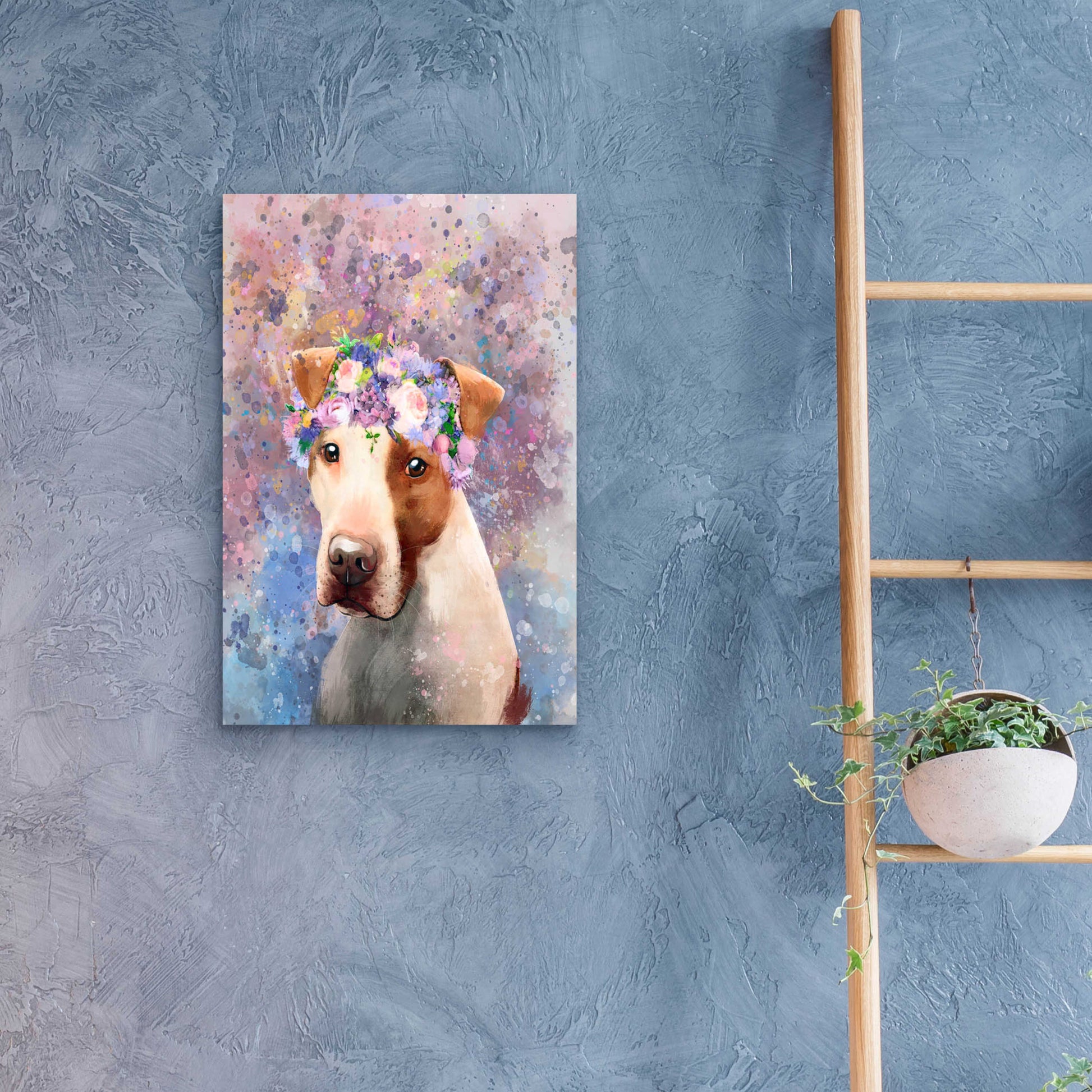 Epic Art 'Flower Crown Pit Bull 5' by Furbaby Affiliates, Acrylic Glass Wall Art,16x24