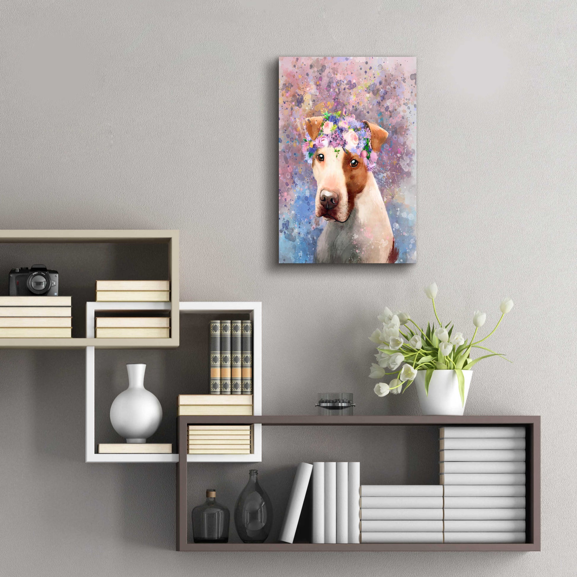 Epic Art 'Flower Crown Pit Bull 5' by Furbaby Affiliates, Acrylic Glass Wall Art,16x24