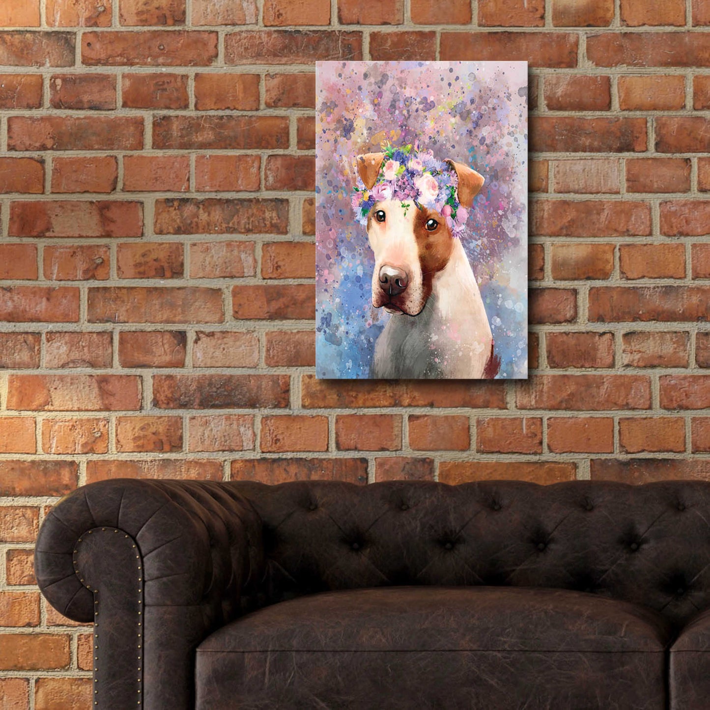 Epic Art 'Flower Crown Pit Bull 5' by Furbaby Affiliates, Acrylic Glass Wall Art,16x24