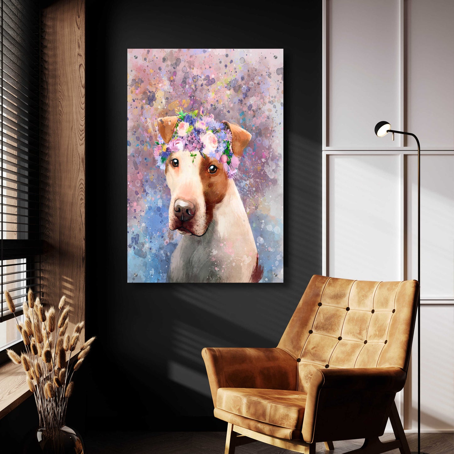 Epic Art 'Flower Crown Pit Bull 5' by Furbaby Affiliates, Acrylic Glass Wall Art,24x36