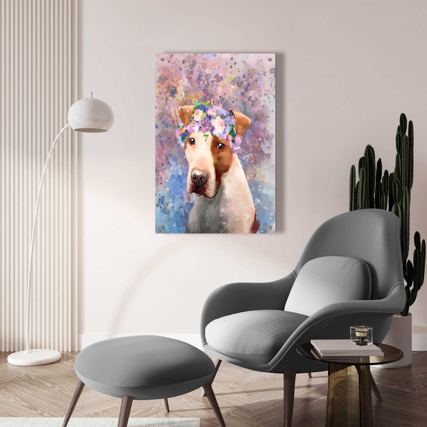 Epic Art 'Flower Crown Pit Bull 5' by Furbaby Affiliates, Acrylic Glass Wall Art,24x36