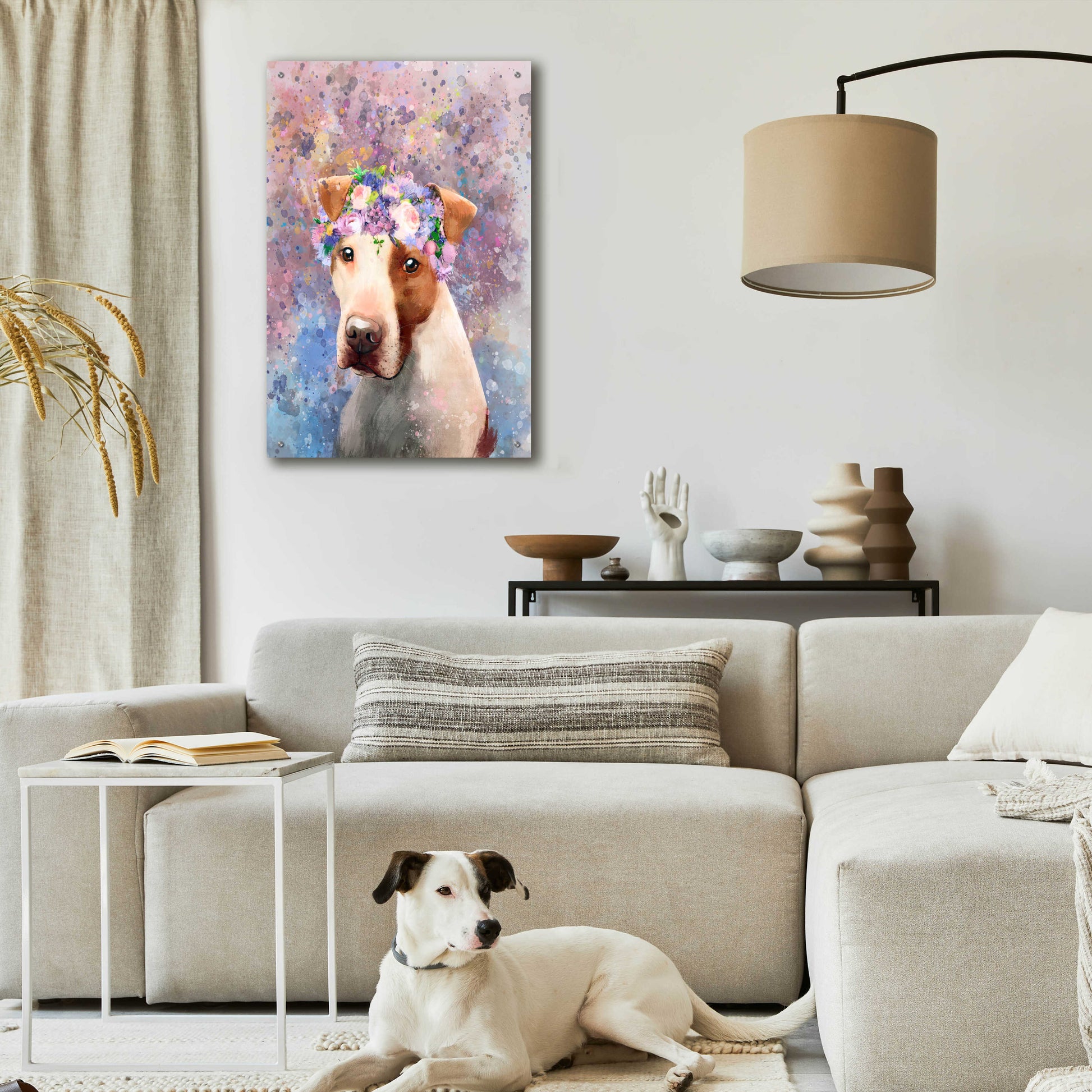 Epic Art 'Flower Crown Pit Bull 5' by Furbaby Affiliates, Acrylic Glass Wall Art,24x36