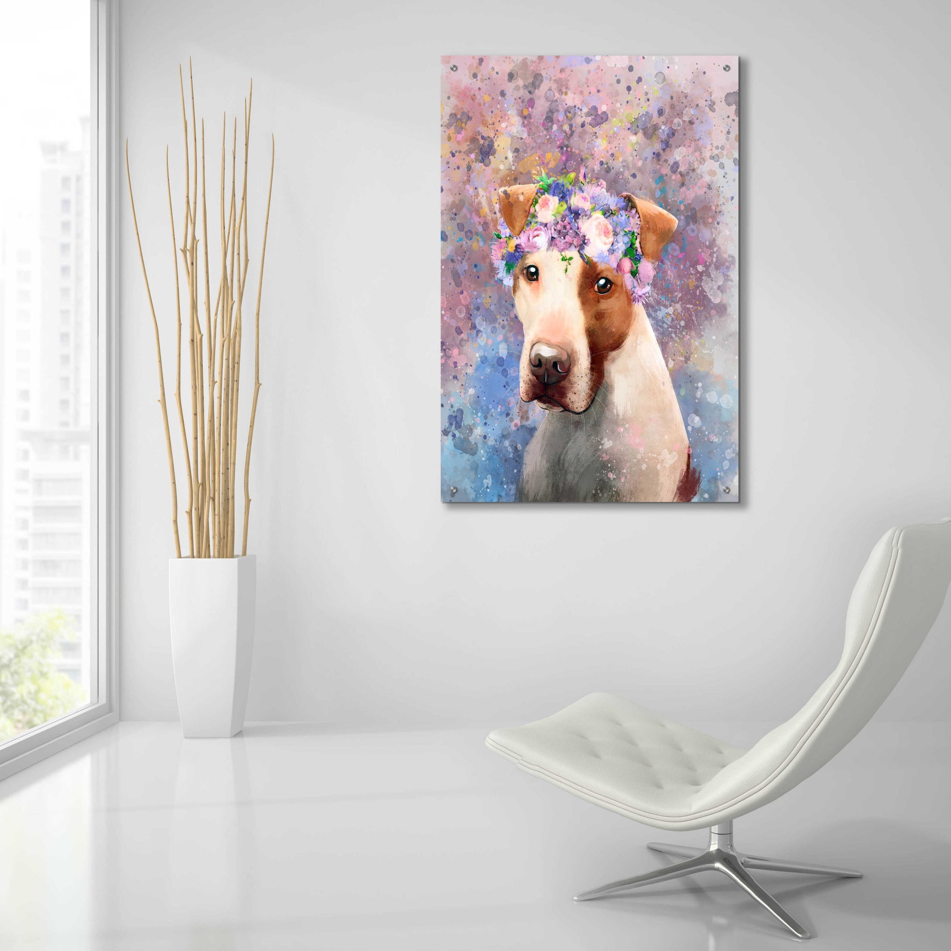 Epic Art 'Flower Crown Pit Bull 5' by Furbaby Affiliates, Acrylic Glass Wall Art,24x36