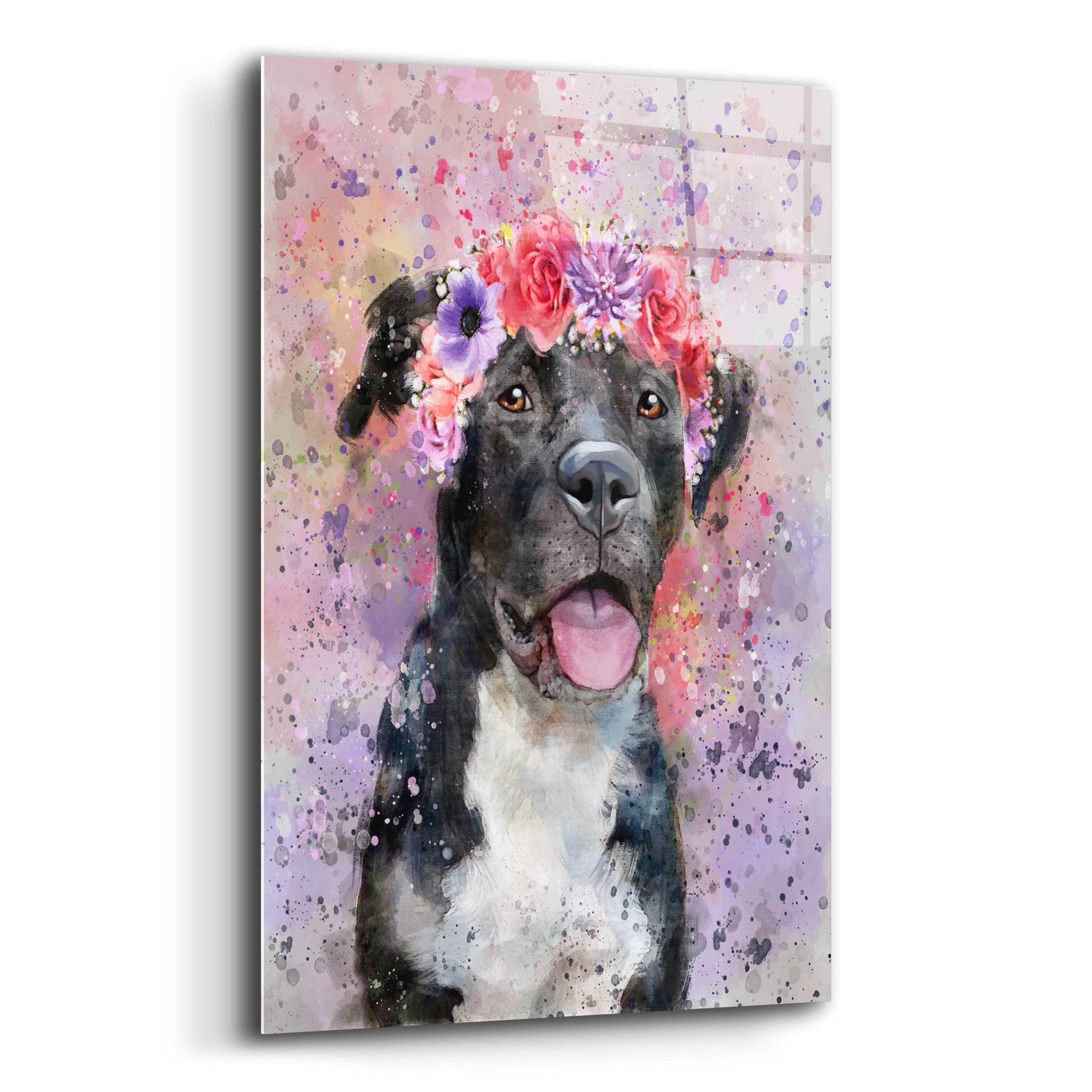 Epic Art 'Flower Crown Pit Bull 4' by Furbaby Affiliates, Acrylic Glass Wall Art,12x16