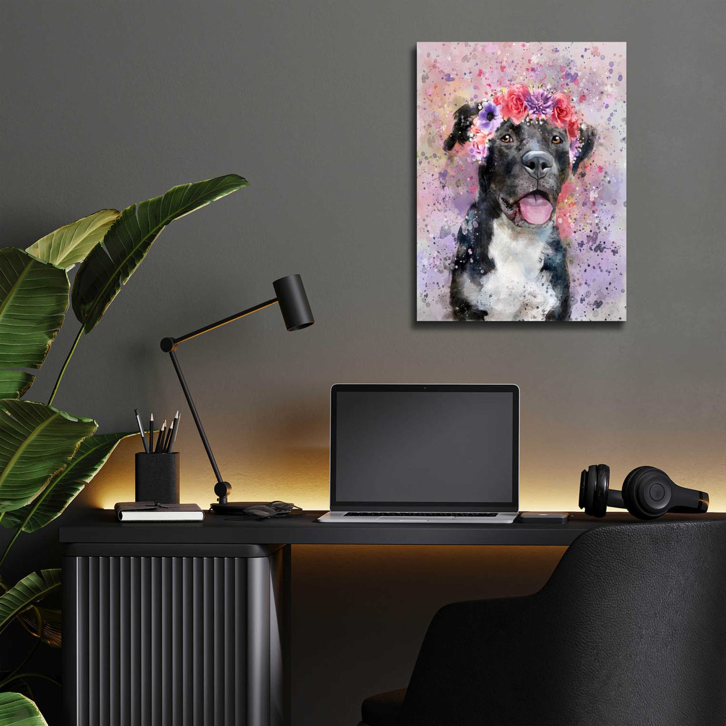 Epic Art 'Flower Crown Pit Bull 4' by Furbaby Affiliates, Acrylic Glass Wall Art,12x16