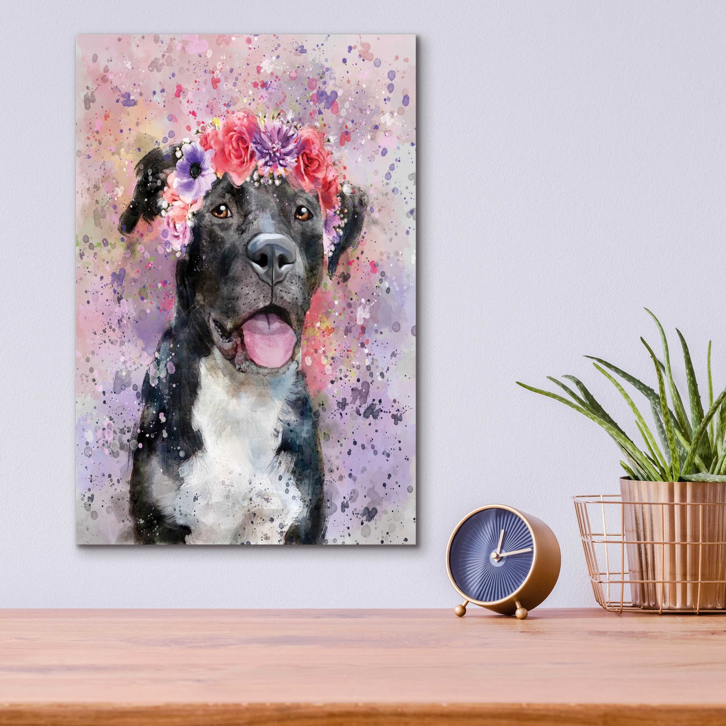 Epic Art 'Flower Crown Pit Bull 4' by Furbaby Affiliates, Acrylic Glass Wall Art,12x16