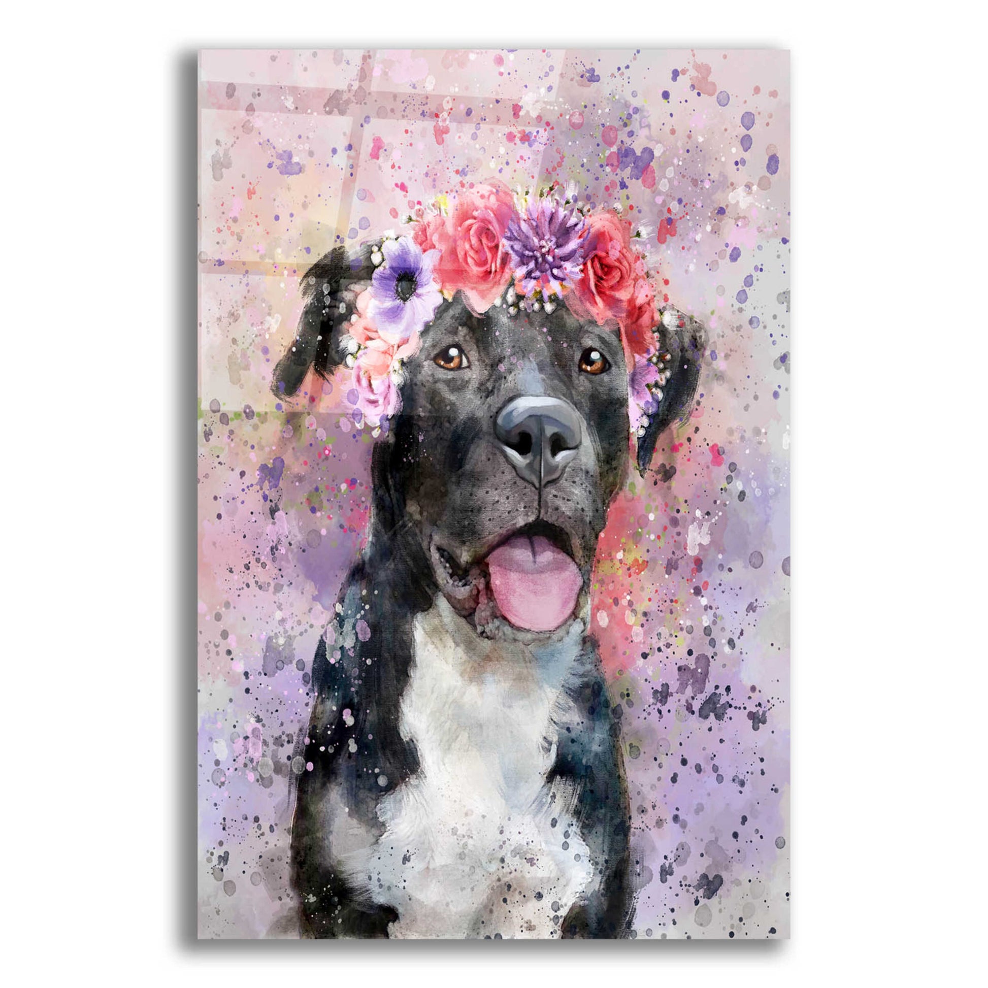 Epic Art 'Flower Crown Pit Bull 4' by Furbaby Affiliates, Acrylic Glass Wall Art,12x16