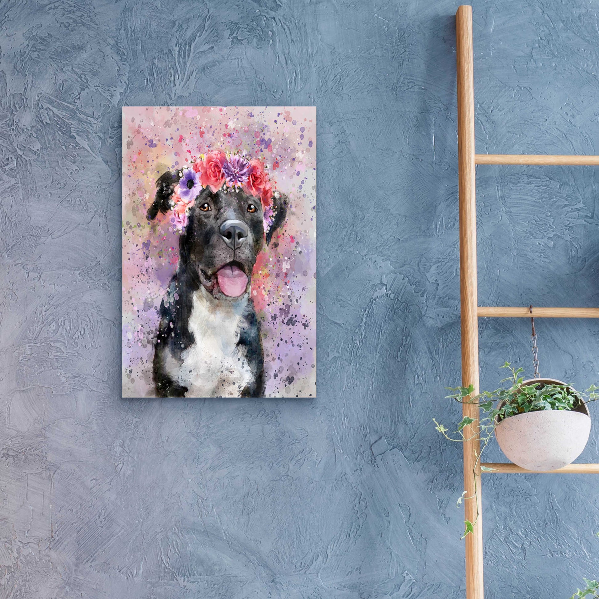 Epic Art 'Flower Crown Pit Bull 4' by Furbaby Affiliates, Acrylic Glass Wall Art,16x24