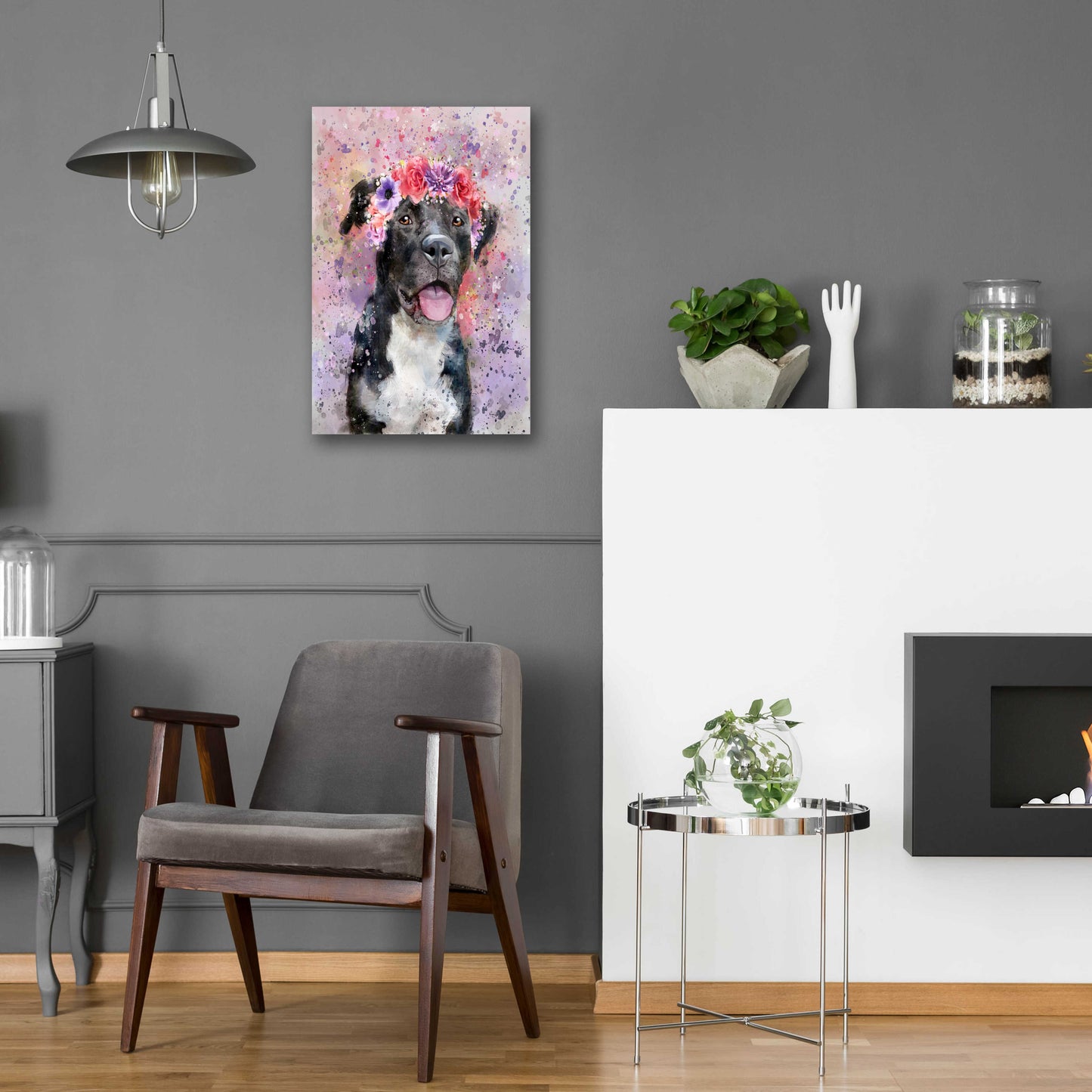 Epic Art 'Flower Crown Pit Bull 4' by Furbaby Affiliates, Acrylic Glass Wall Art,16x24