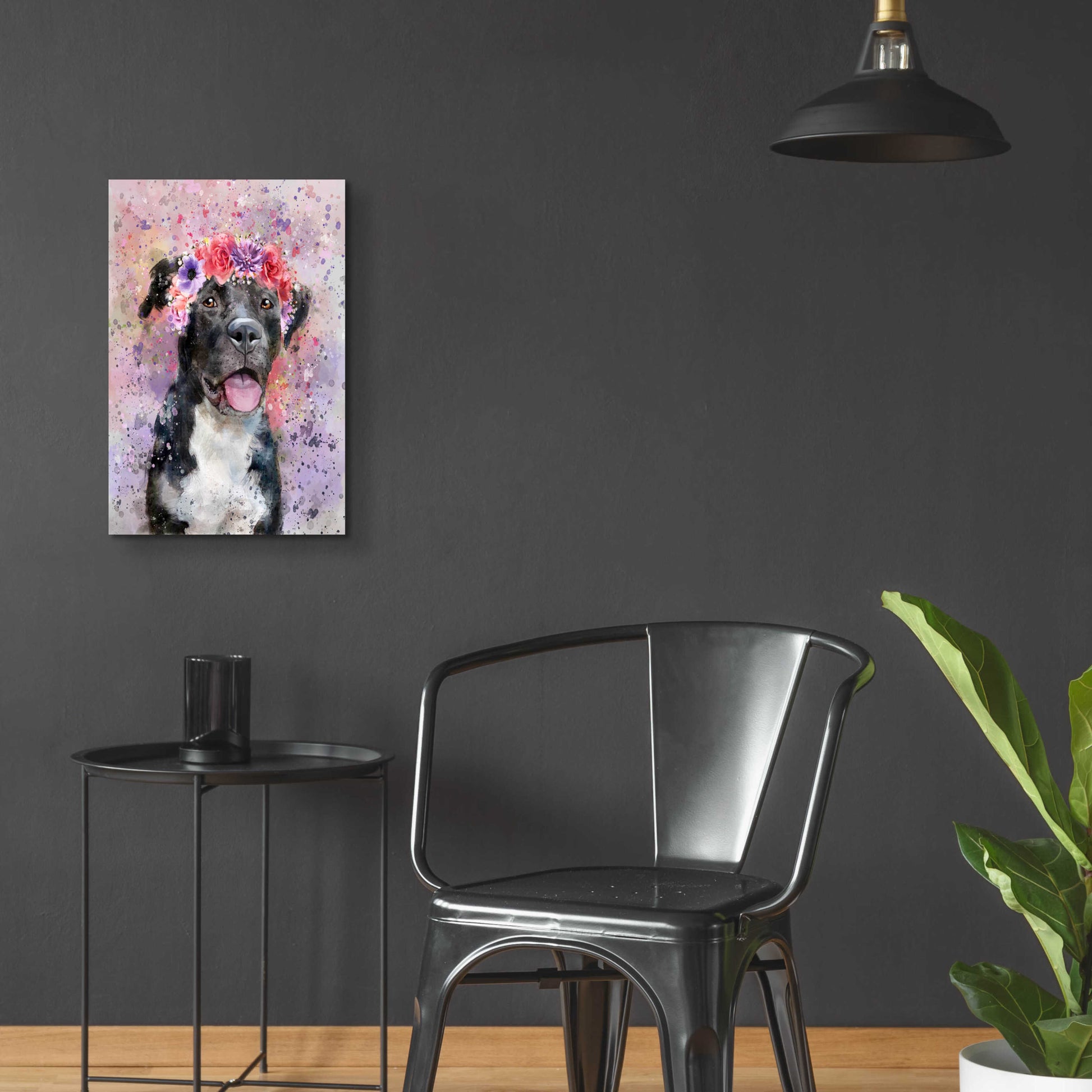 Epic Art 'Flower Crown Pit Bull 4' by Furbaby Affiliates, Acrylic Glass Wall Art,16x24