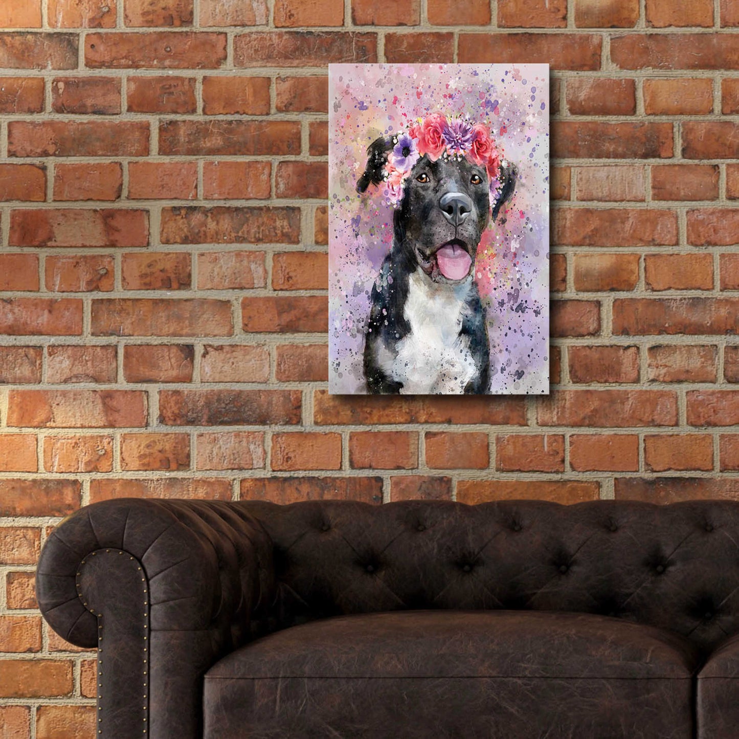 Epic Art 'Flower Crown Pit Bull 4' by Furbaby Affiliates, Acrylic Glass Wall Art,16x24