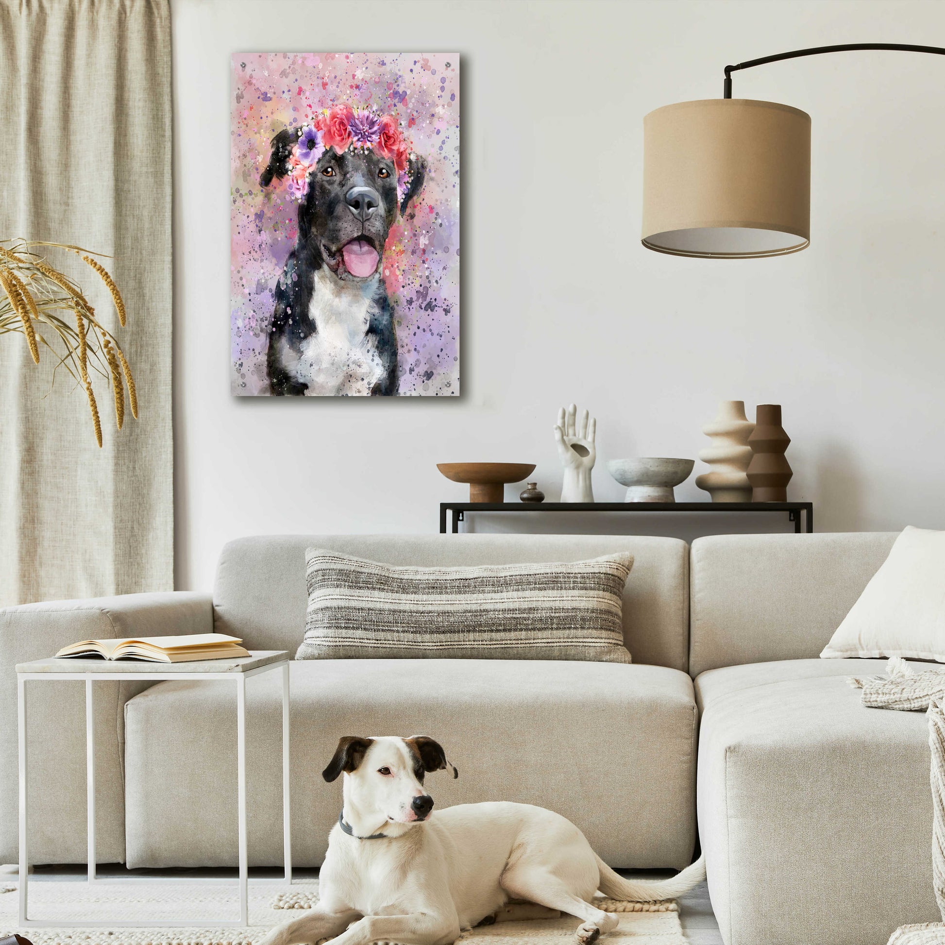 Epic Art 'Flower Crown Pit Bull 4' by Furbaby Affiliates, Acrylic Glass Wall Art,24x36