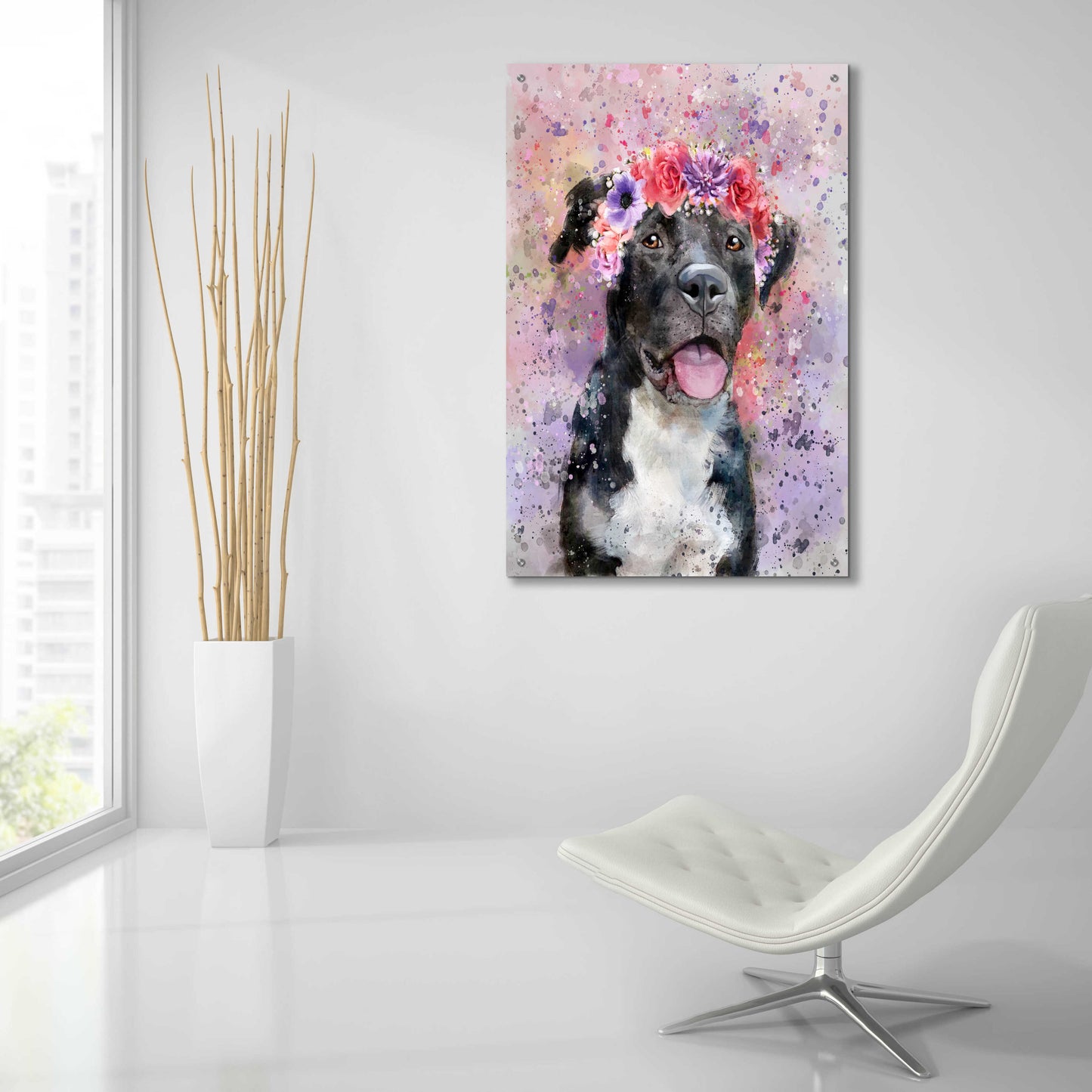 Epic Art 'Flower Crown Pit Bull 4' by Furbaby Affiliates, Acrylic Glass Wall Art,24x36