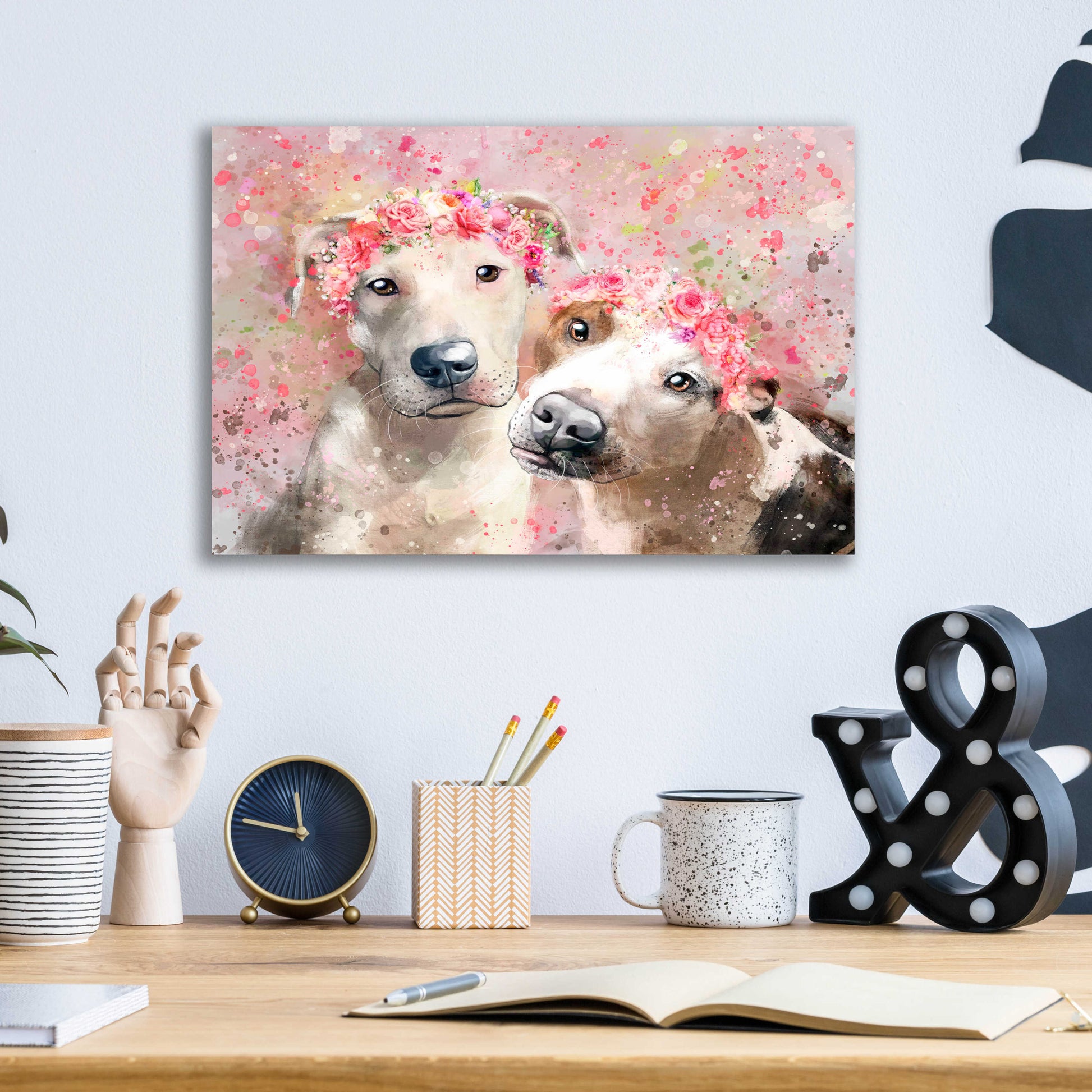 Epic Art 'Flower Crown Pit Bull 3' by Furbaby Affiliates, Acrylic Glass Wall Art,16x12