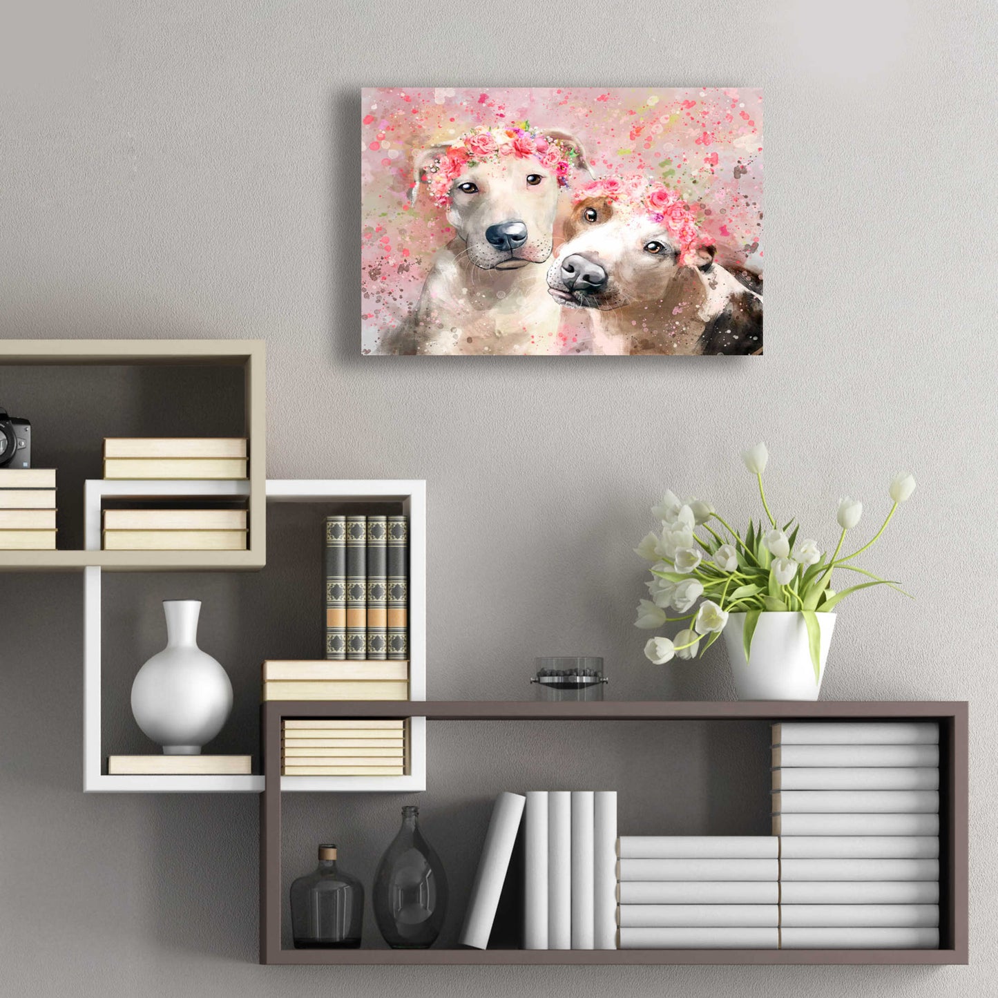 Epic Art 'Flower Crown Pit Bull 3' by Furbaby Affiliates, Acrylic Glass Wall Art,24x16