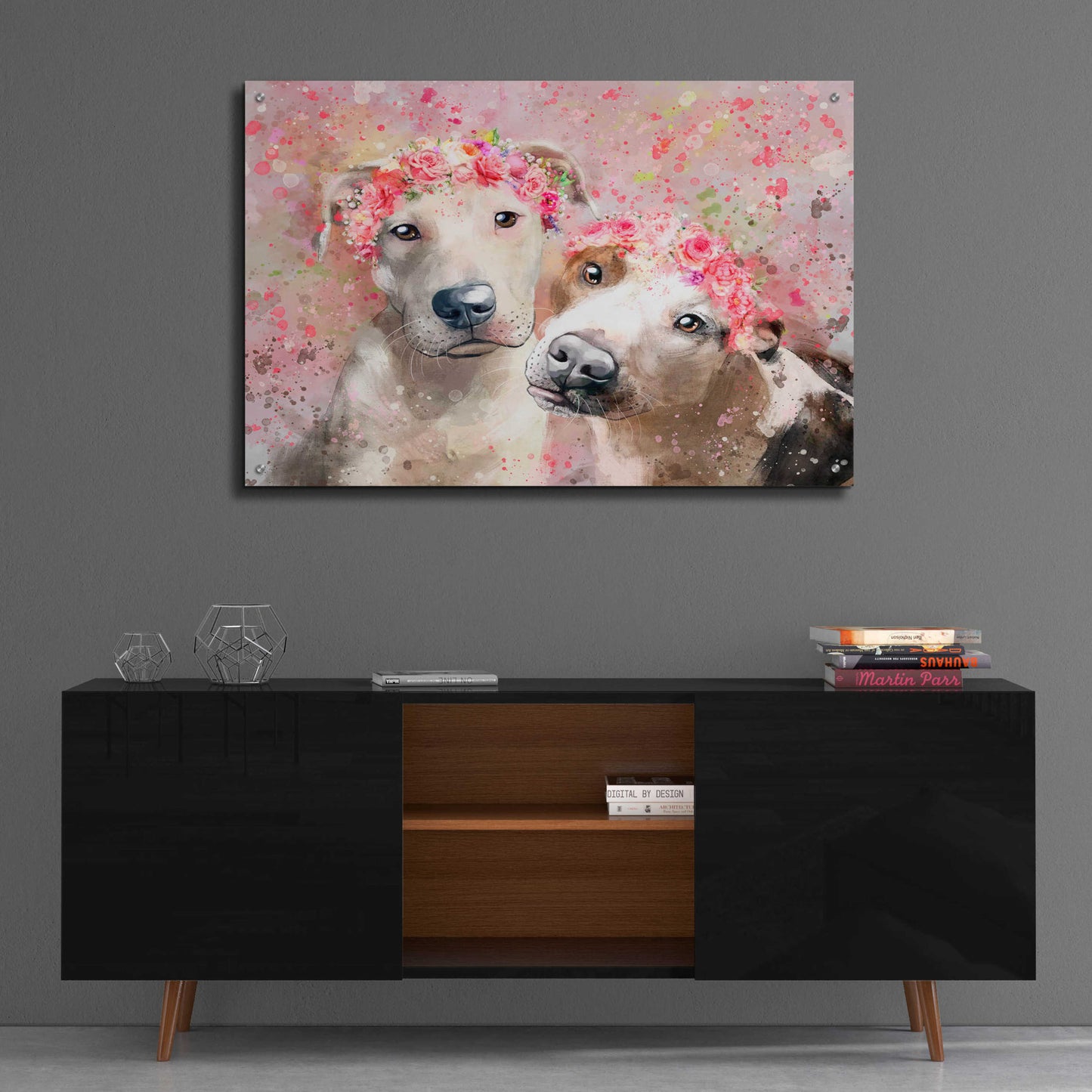 Epic Art 'Flower Crown Pit Bull 3' by Furbaby Affiliates, Acrylic Glass Wall Art,36x24