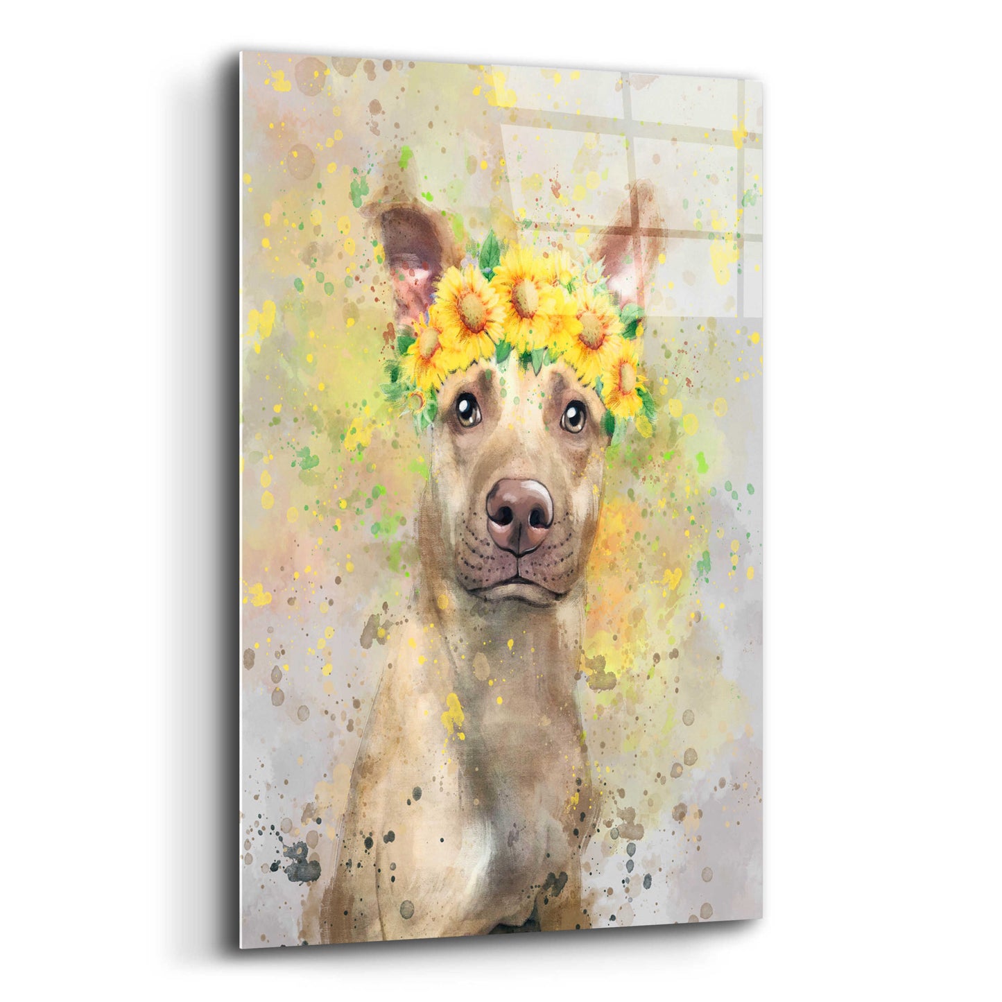 Epic Art 'Flower Crown Pit Bull 2' by Furbaby Affiliates, Acrylic Glass Wall Art,12x16