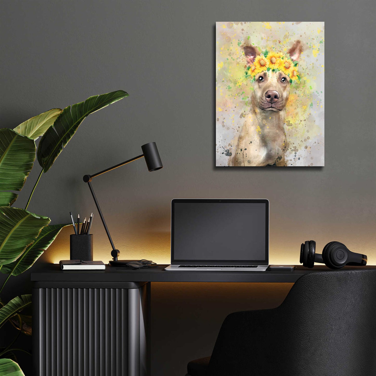 Epic Art 'Flower Crown Pit Bull 2' by Furbaby Affiliates, Acrylic Glass Wall Art,12x16