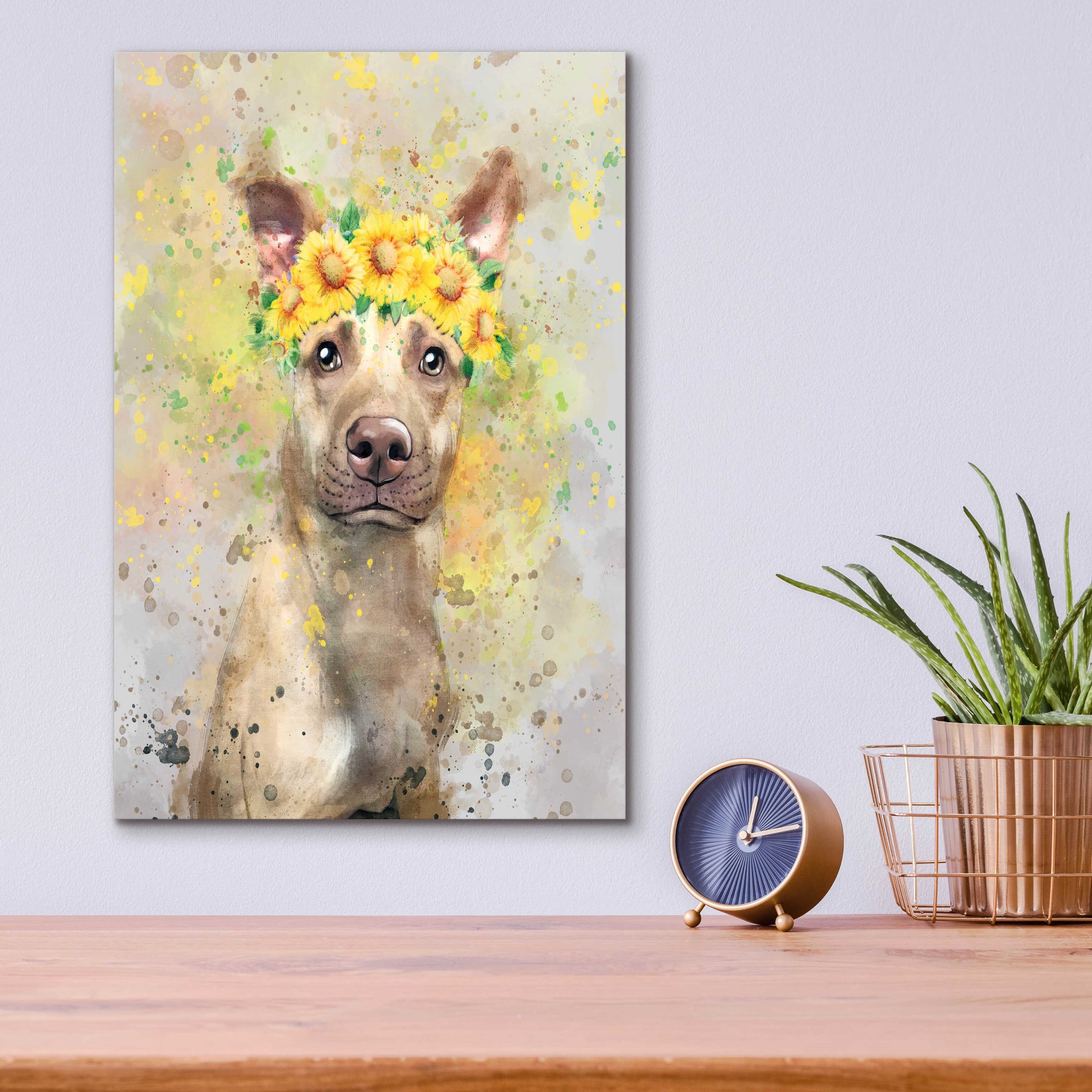 Epic Art 'Flower Crown Pit Bull 2' by Furbaby Affiliates, Acrylic Glass Wall Art,12x16