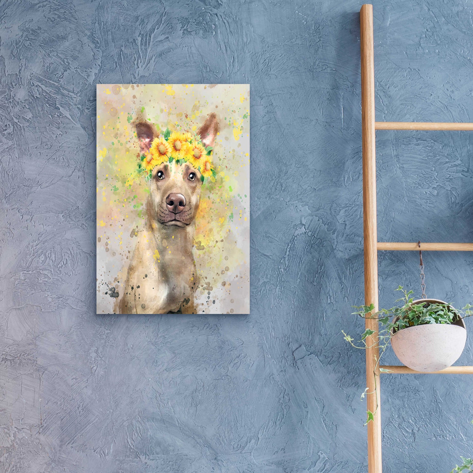 Epic Art 'Flower Crown Pit Bull 2' by Furbaby Affiliates, Acrylic Glass Wall Art,16x24