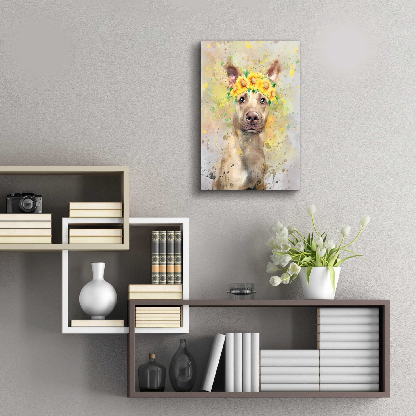 Epic Art 'Flower Crown Pit Bull 2' by Furbaby Affiliates, Acrylic Glass Wall Art,16x24