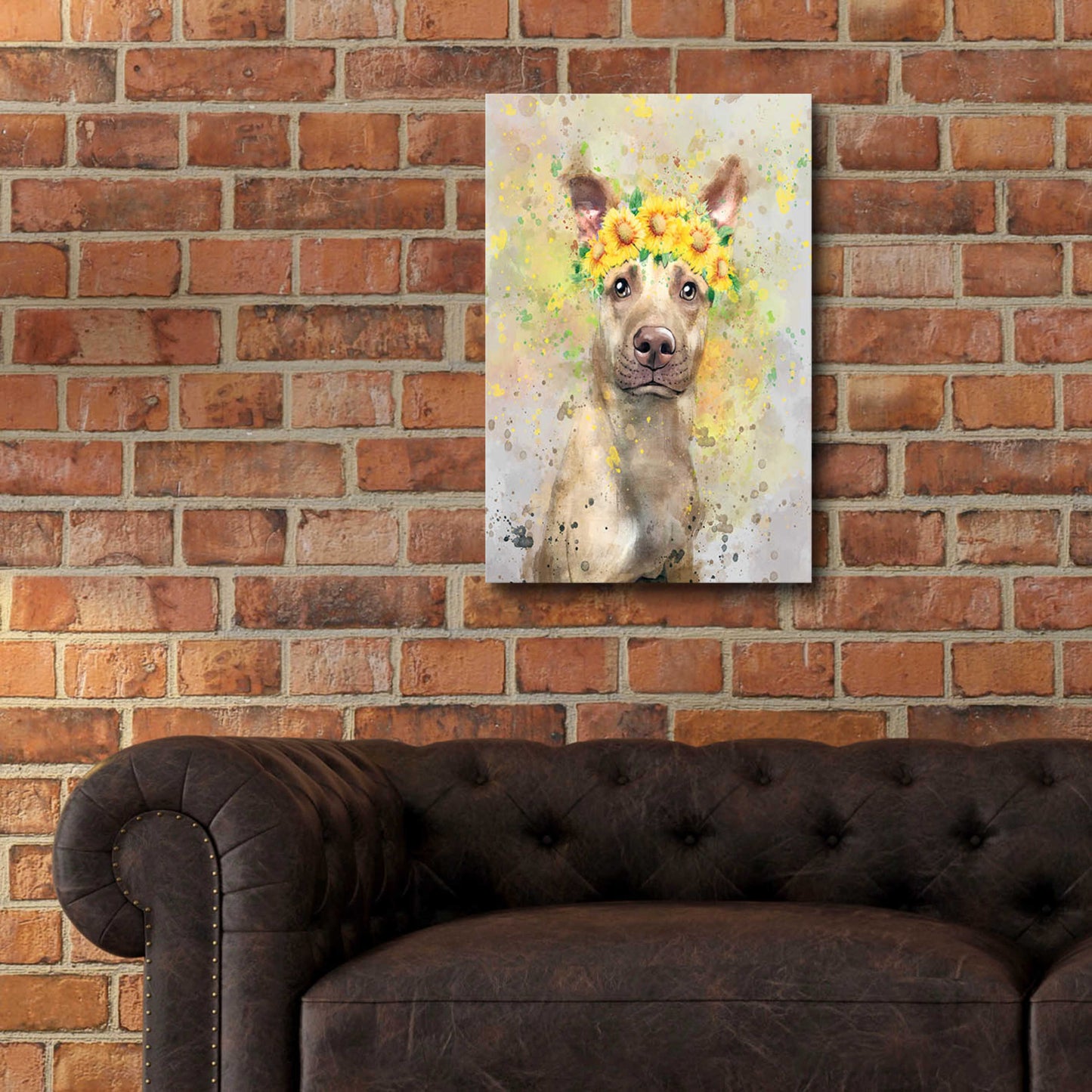 Epic Art 'Flower Crown Pit Bull 2' by Furbaby Affiliates, Acrylic Glass Wall Art,16x24