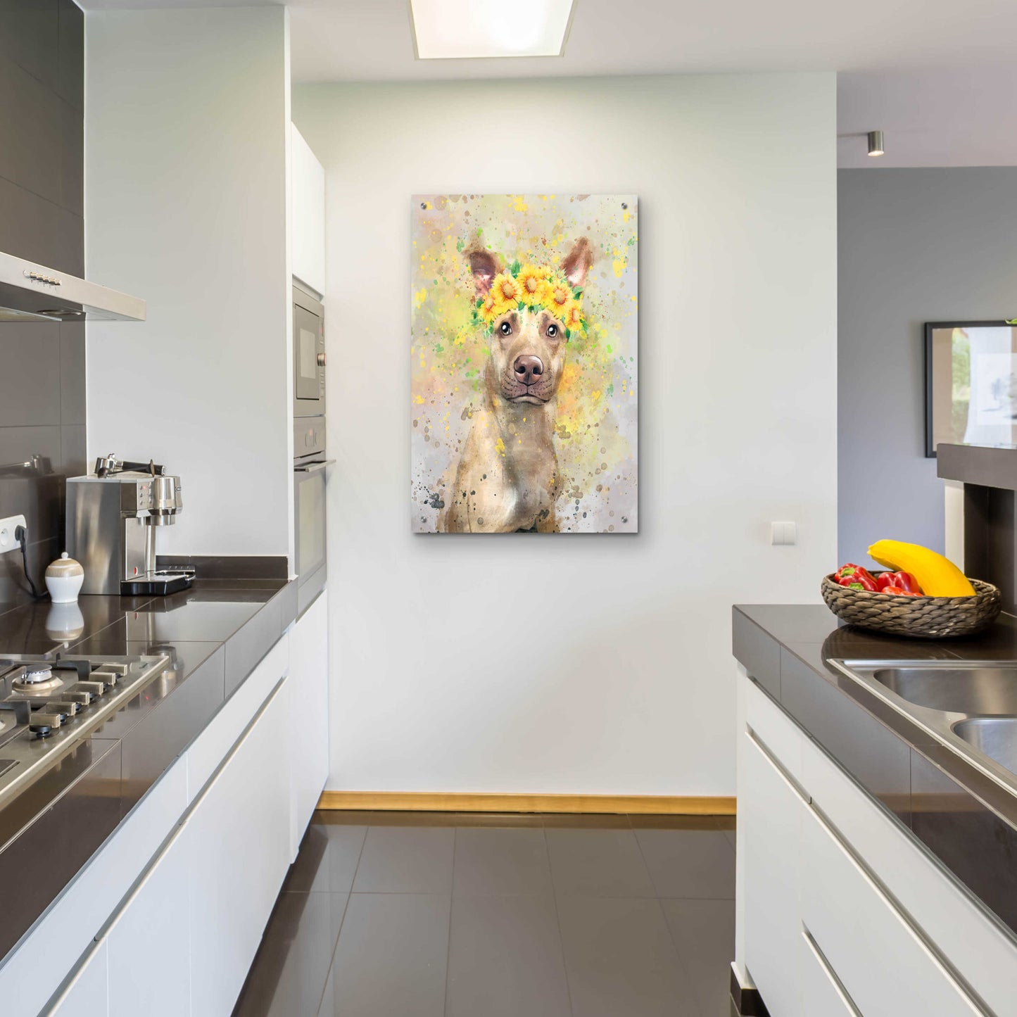 Epic Art 'Flower Crown Pit Bull 2' by Furbaby Affiliates, Acrylic Glass Wall Art,24x36