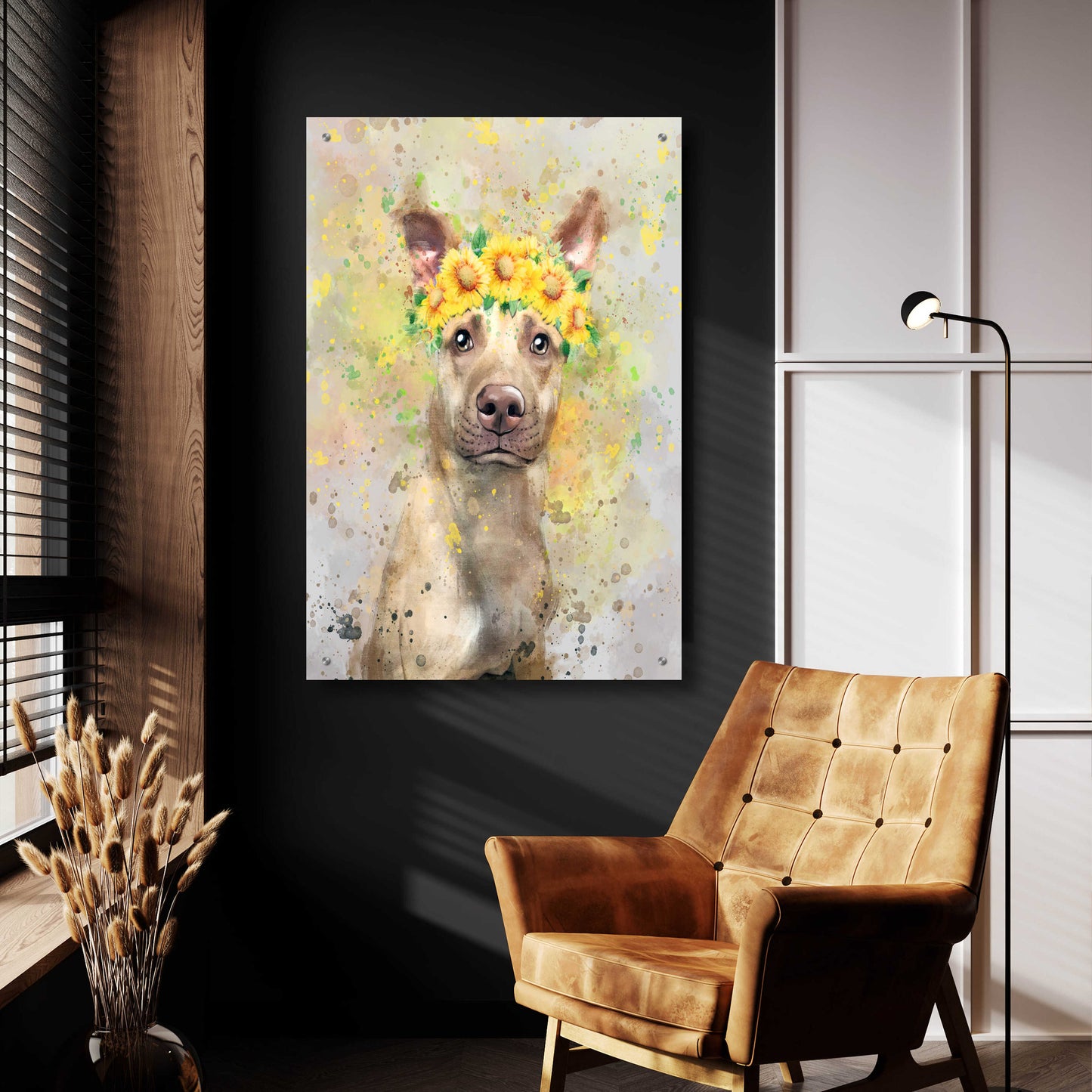 Epic Art 'Flower Crown Pit Bull 2' by Furbaby Affiliates, Acrylic Glass Wall Art,24x36