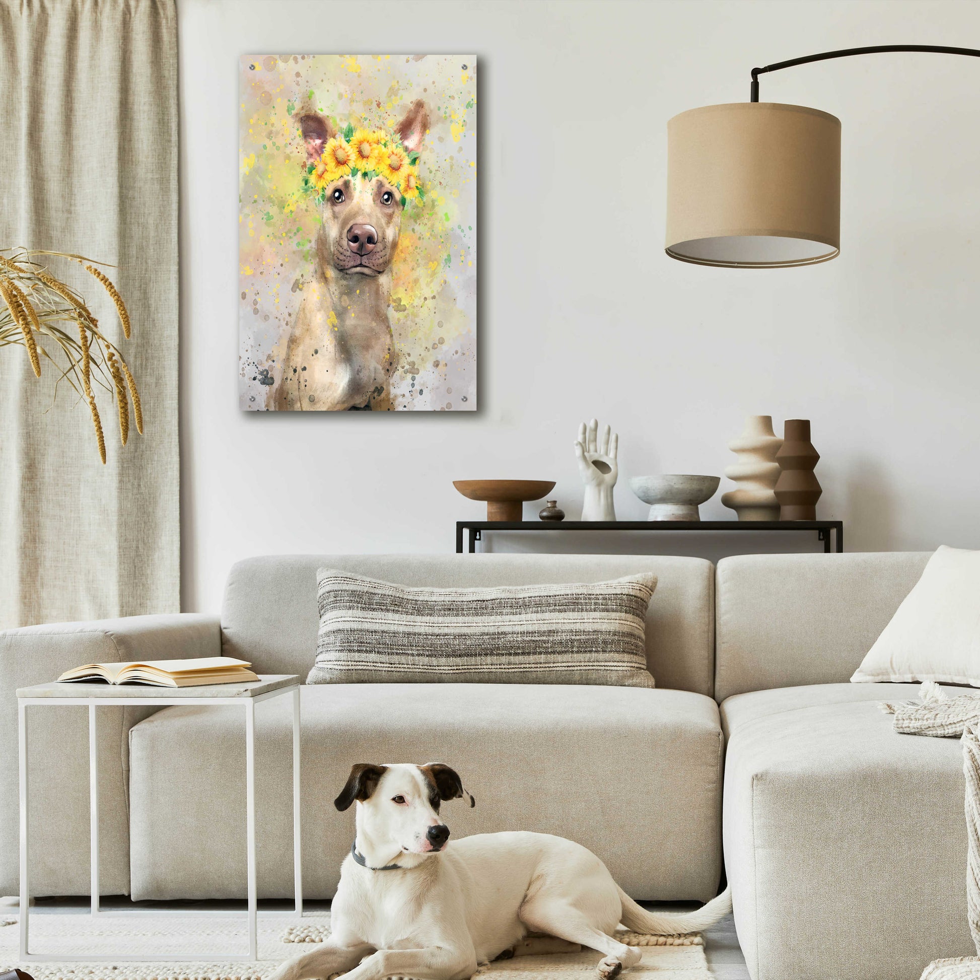 Epic Art 'Flower Crown Pit Bull 2' by Furbaby Affiliates, Acrylic Glass Wall Art,24x36