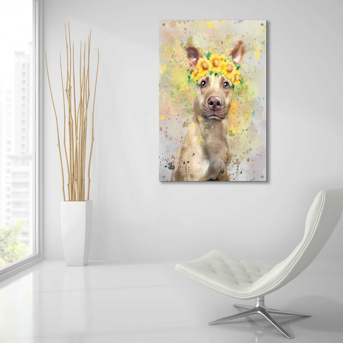 Epic Art 'Flower Crown Pit Bull 2' by Furbaby Affiliates, Acrylic Glass Wall Art,24x36