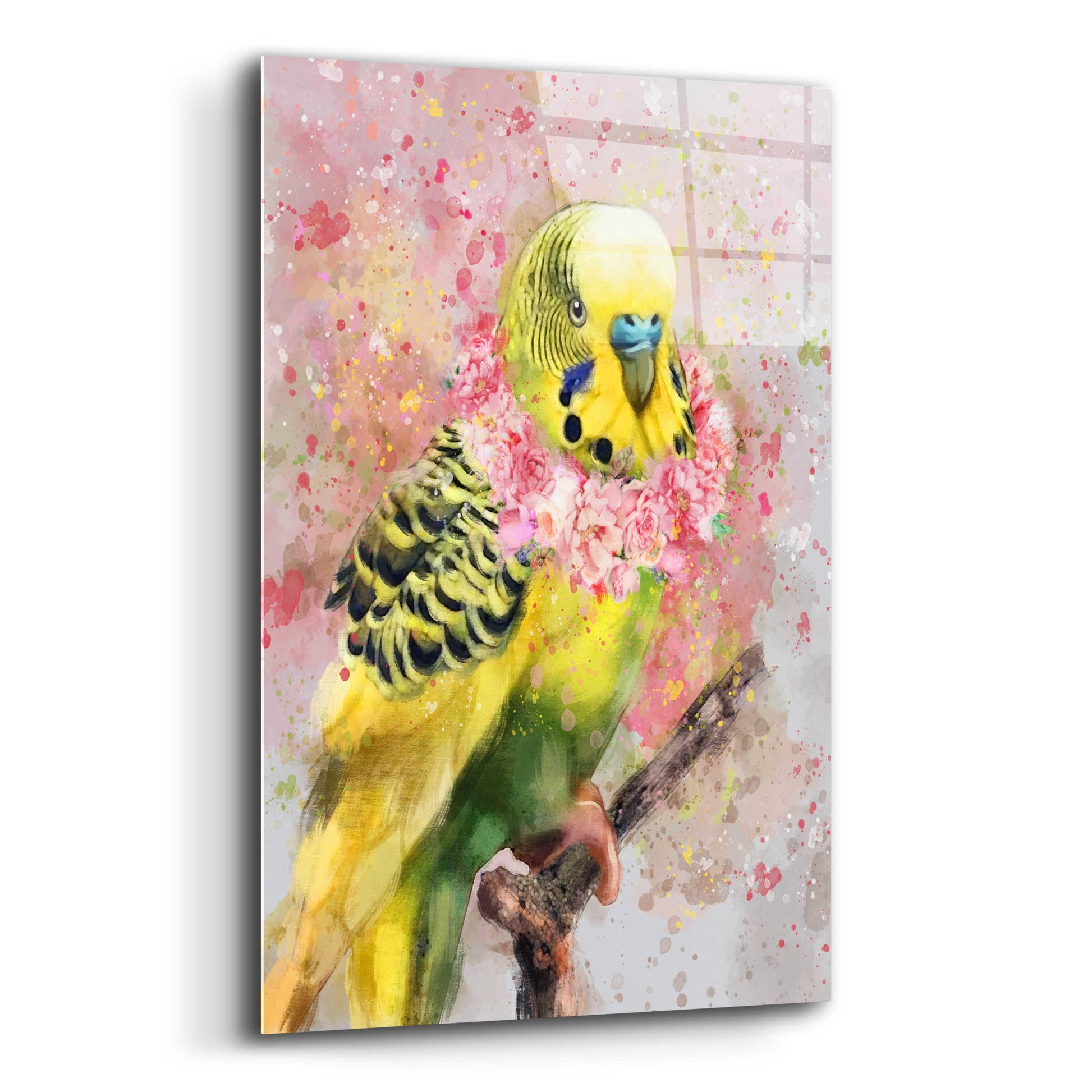 Epic Art 'Flower Crown Parakeet' by Furbaby Affiliates, Acrylic Glass Wall Art,12x16