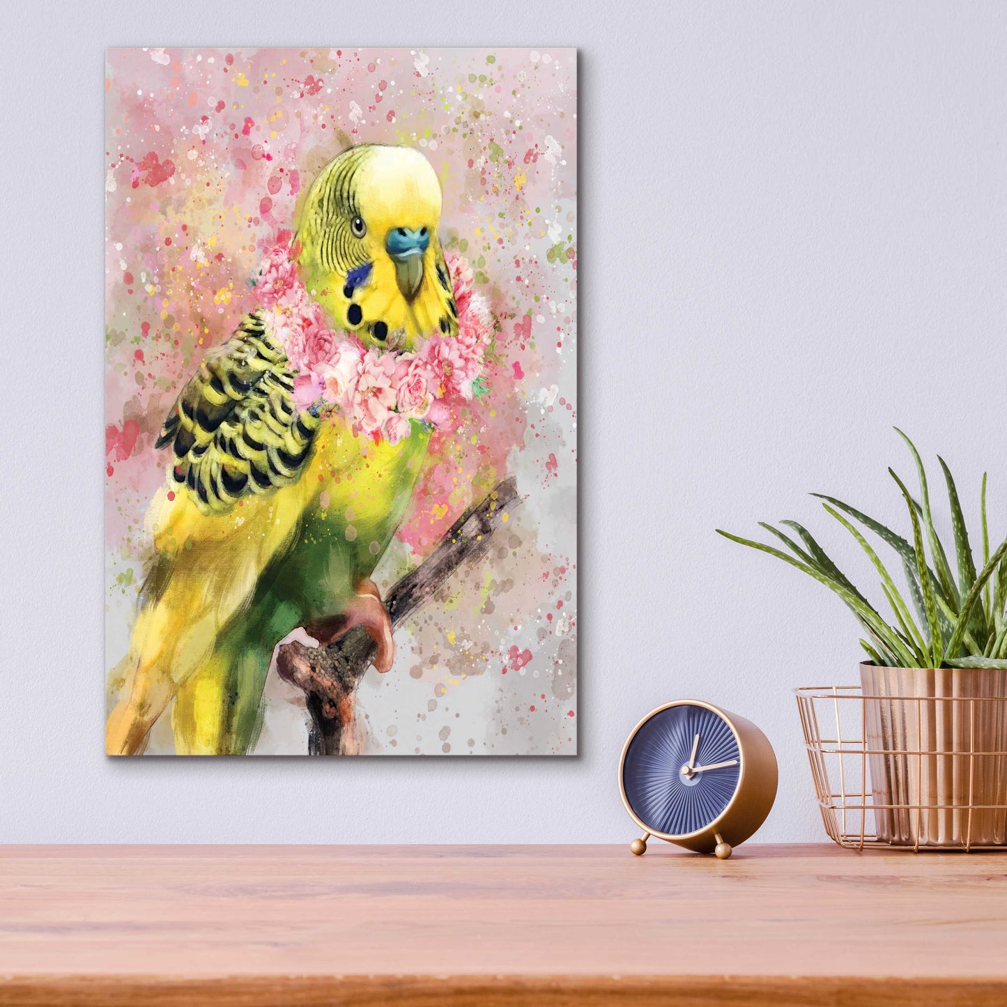 Epic Art 'Flower Crown Parakeet' by Furbaby Affiliates, Acrylic Glass Wall Art,12x16