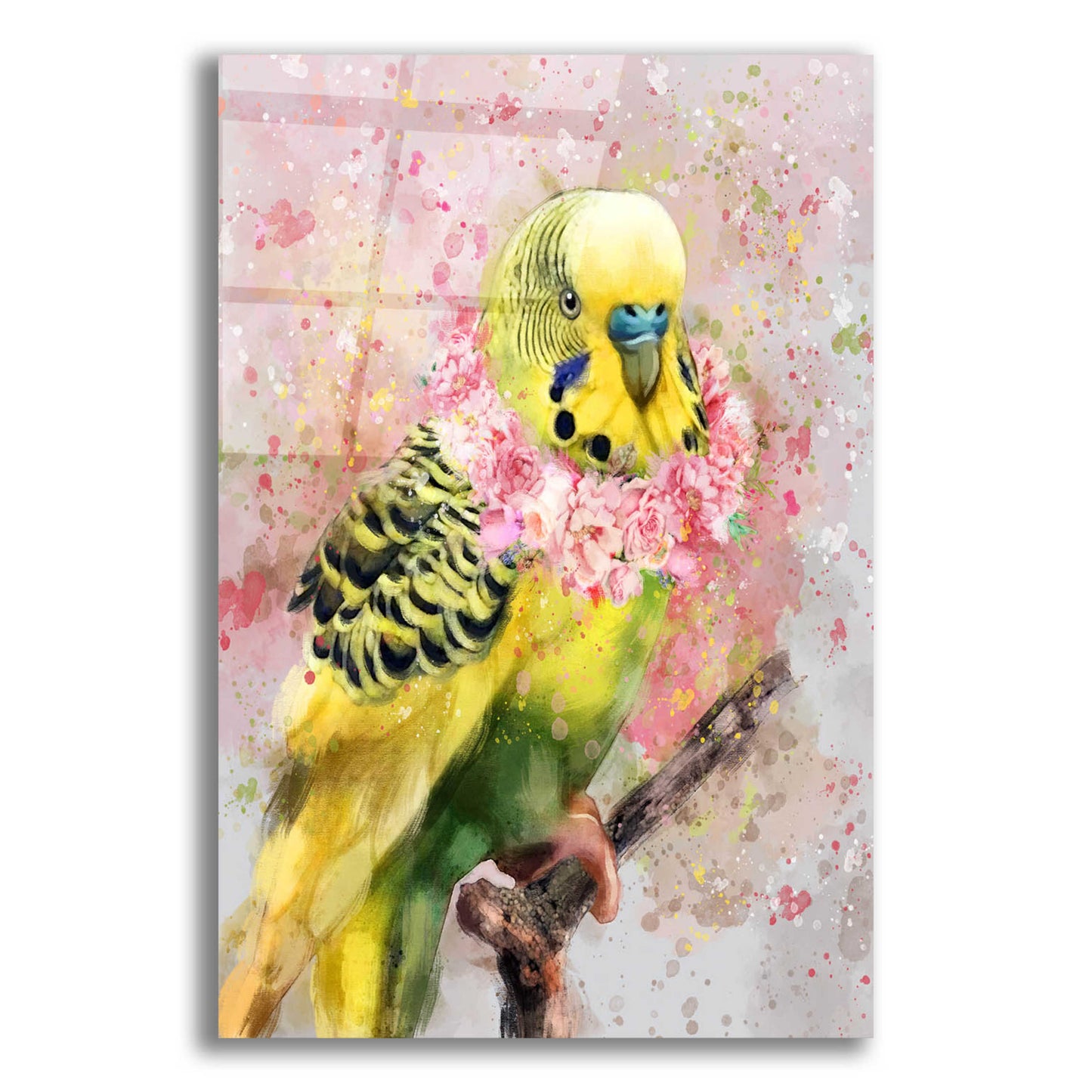 Epic Art 'Flower Crown Parakeet' by Furbaby Affiliates, Acrylic Glass Wall Art,12x16