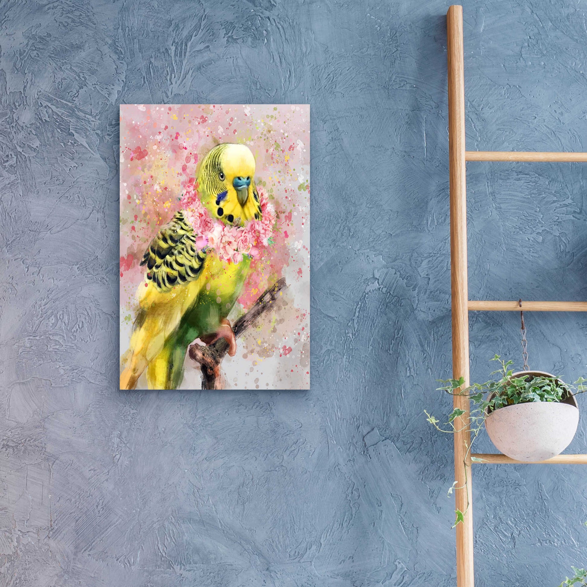 Epic Art 'Flower Crown Parakeet' by Furbaby Affiliates, Acrylic Glass Wall Art,16x24