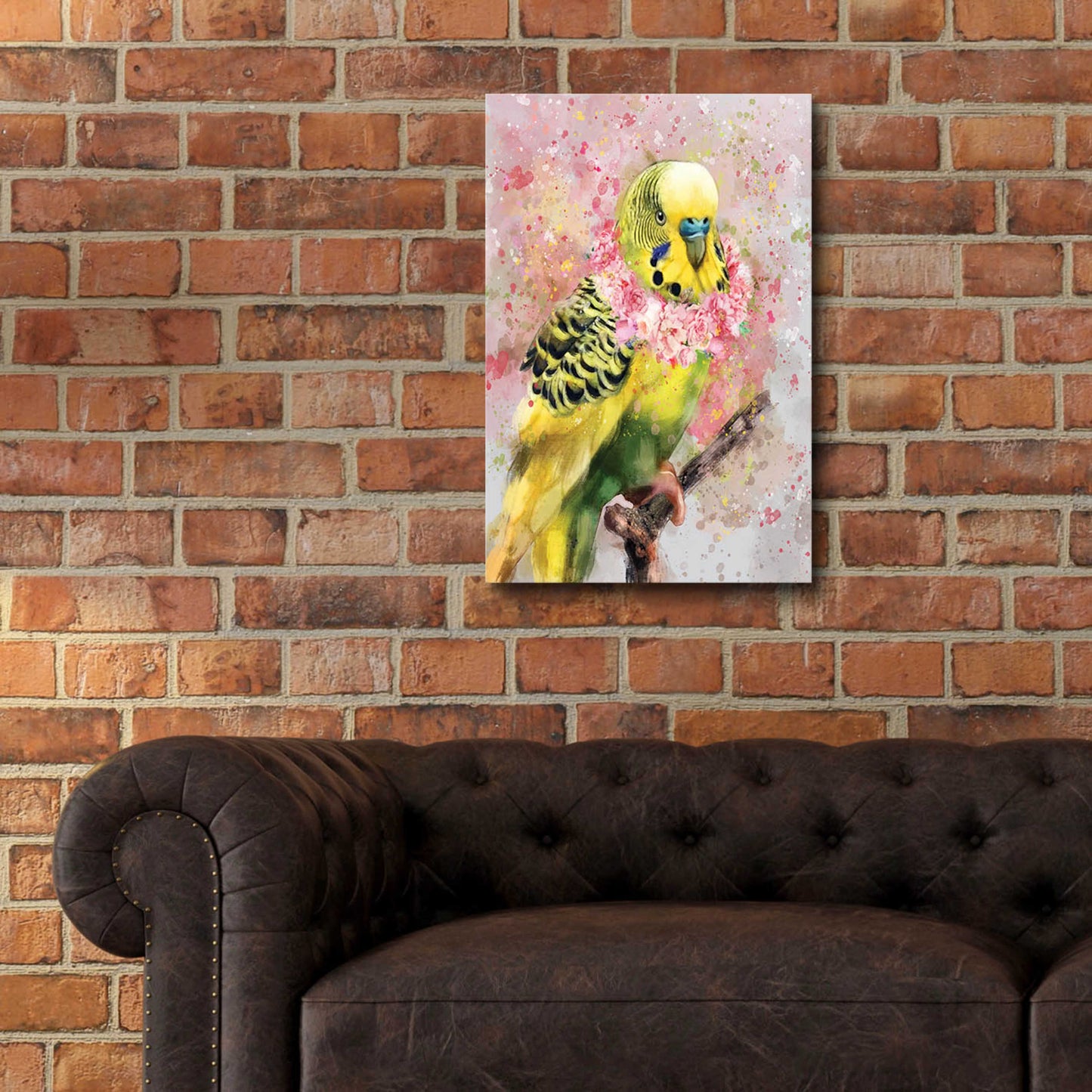 Epic Art 'Flower Crown Parakeet' by Furbaby Affiliates, Acrylic Glass Wall Art,16x24