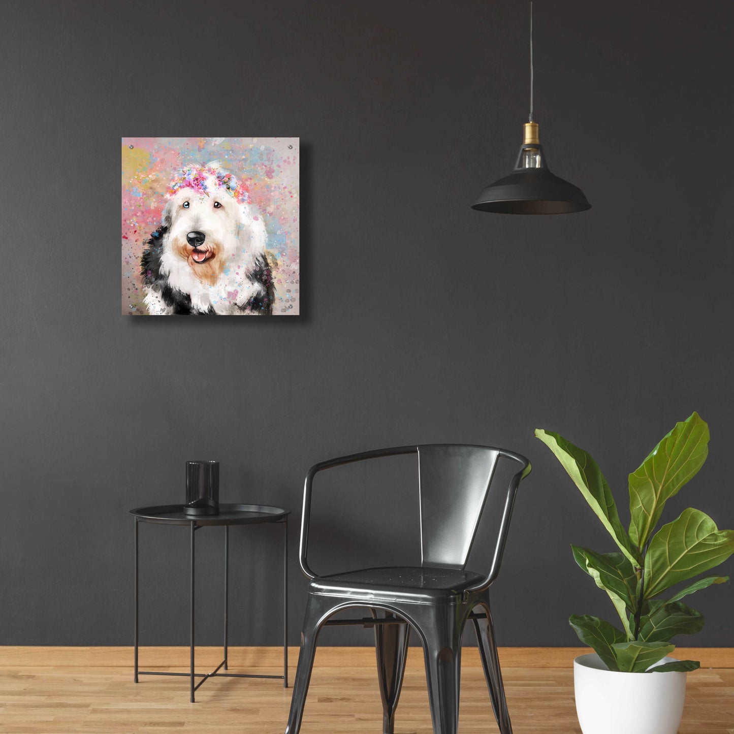 Epic Art 'Flower Crown Old English Sheepdog' by Furbaby Affiliates, Acrylic Glass Wall Art,24x24