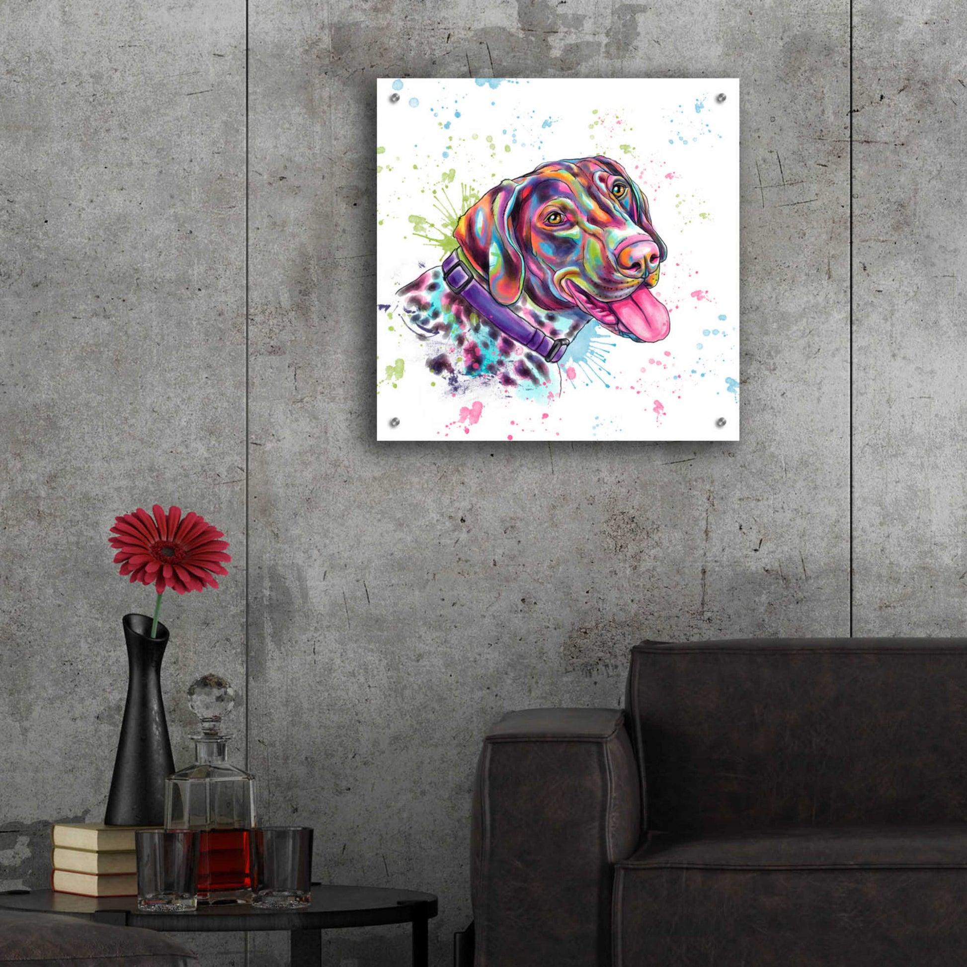 Epic Art 'Colorful Watercolor German Shorthaired Pointer' by Furbaby Affiliates, Acrylic Glass Wall Art,24x24