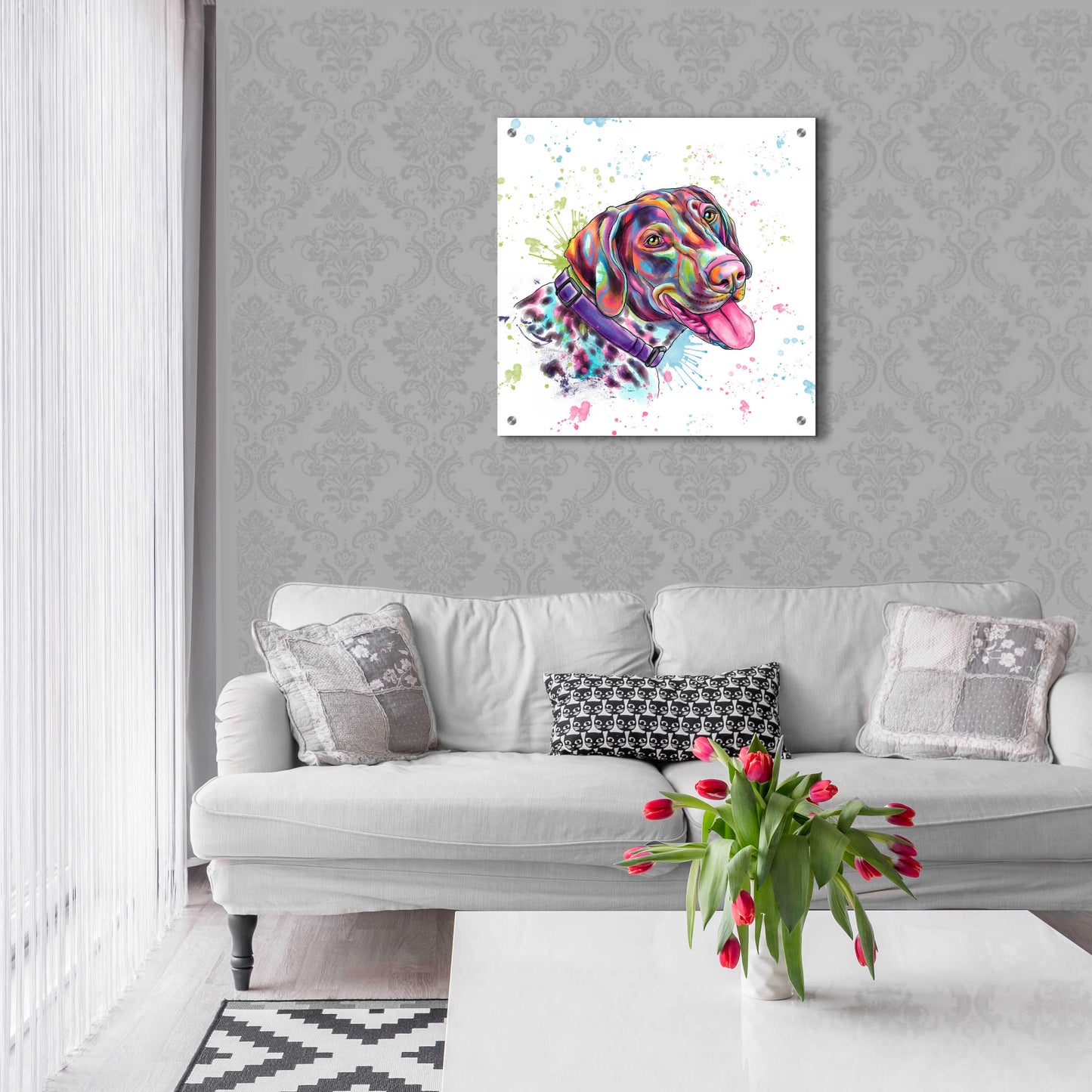 Epic Art 'Colorful Watercolor German Shorthaired Pointer' by Furbaby Affiliates, Acrylic Glass Wall Art,24x24