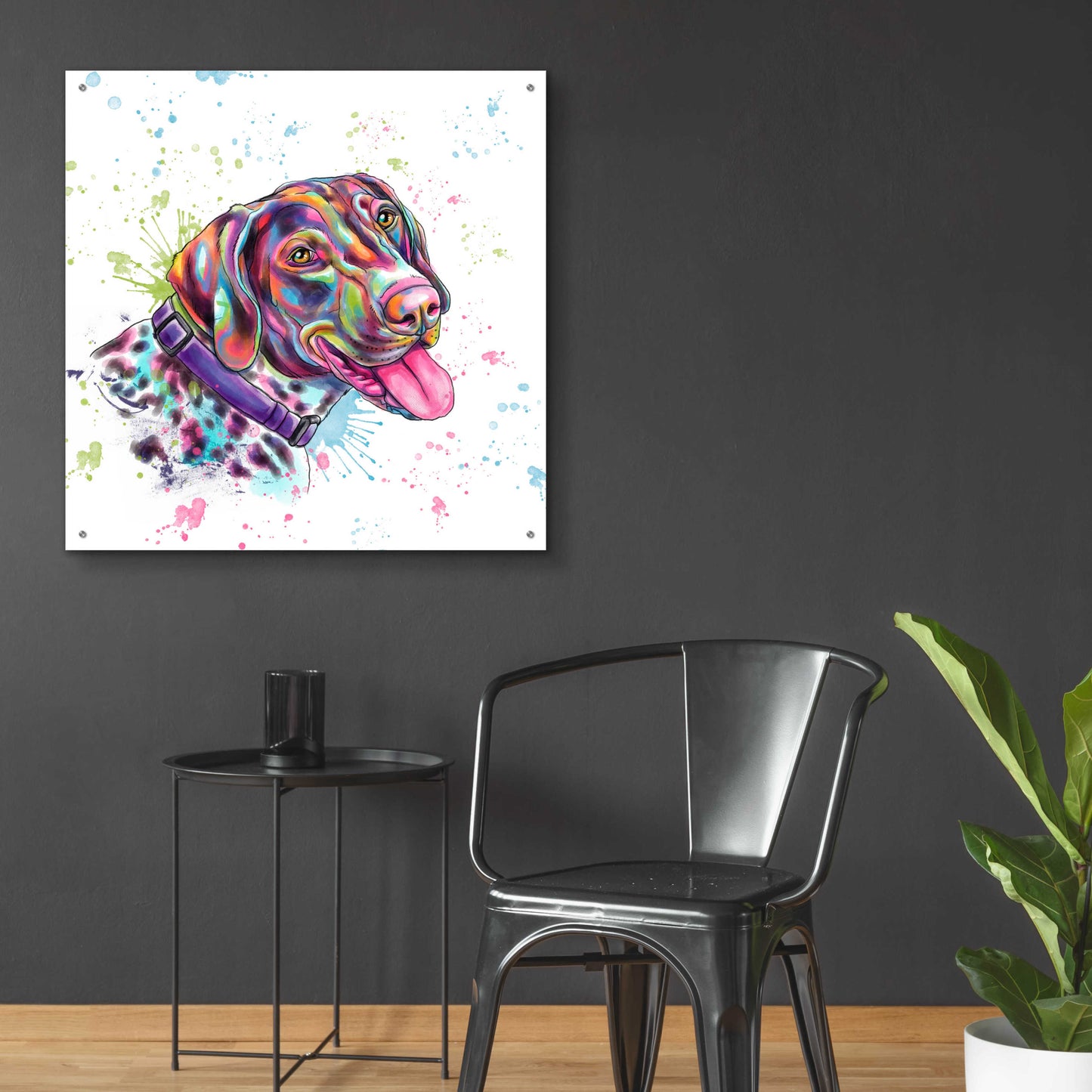 Epic Art 'Colorful Watercolor German Shorthaired Pointer' by Furbaby Affiliates, Acrylic Glass Wall Art,36x36