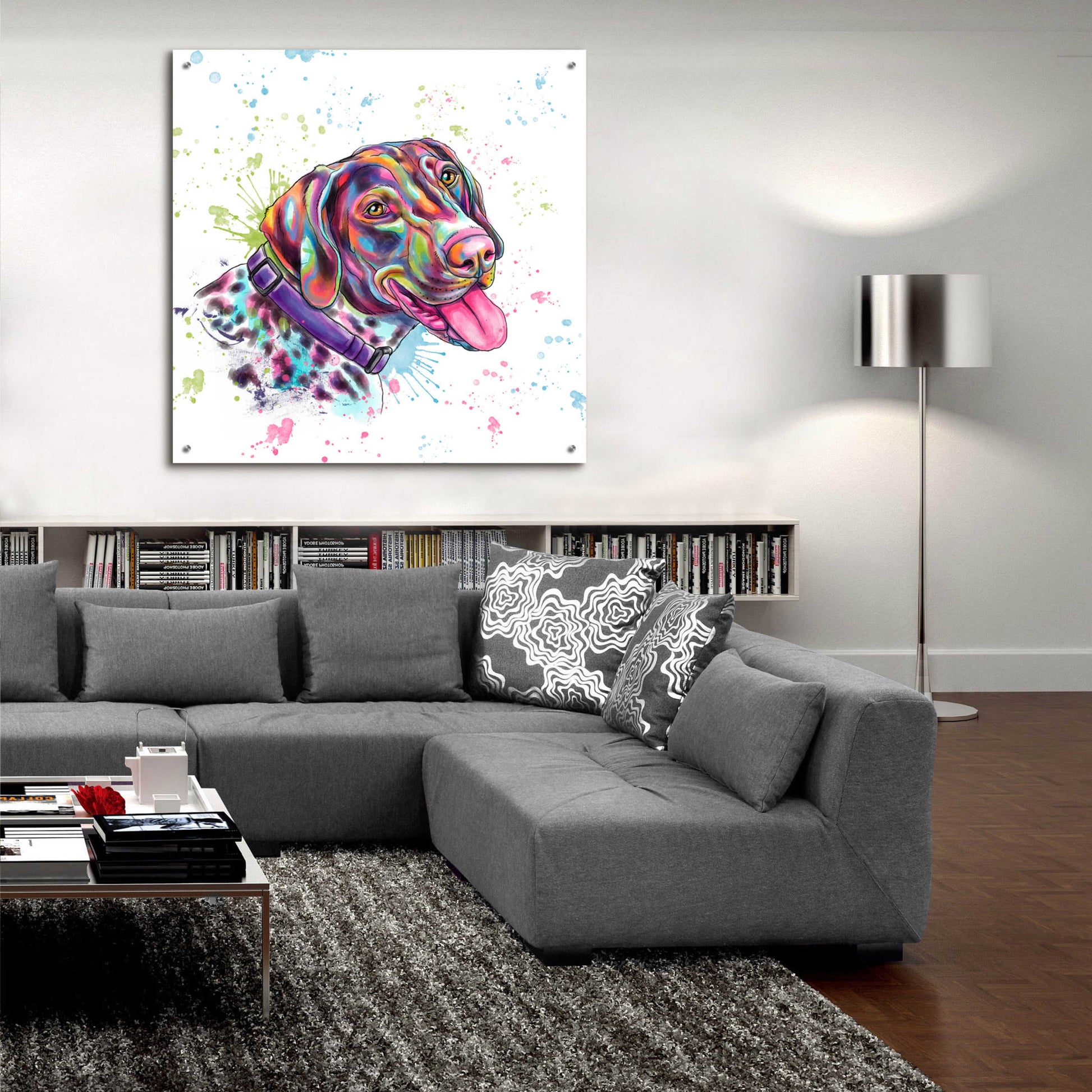 Epic Art 'Colorful Watercolor German Shorthaired Pointer' by Furbaby Affiliates, Acrylic Glass Wall Art,36x36