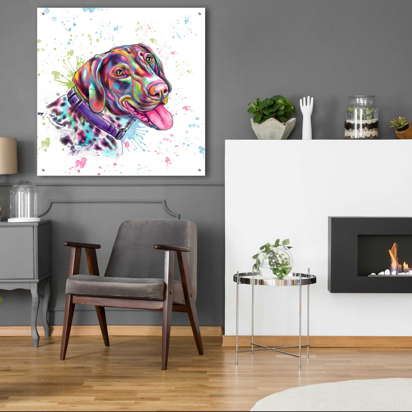 Epic Art 'Colorful Watercolor German Shorthaired Pointer' by Furbaby Affiliates, Acrylic Glass Wall Art,36x36