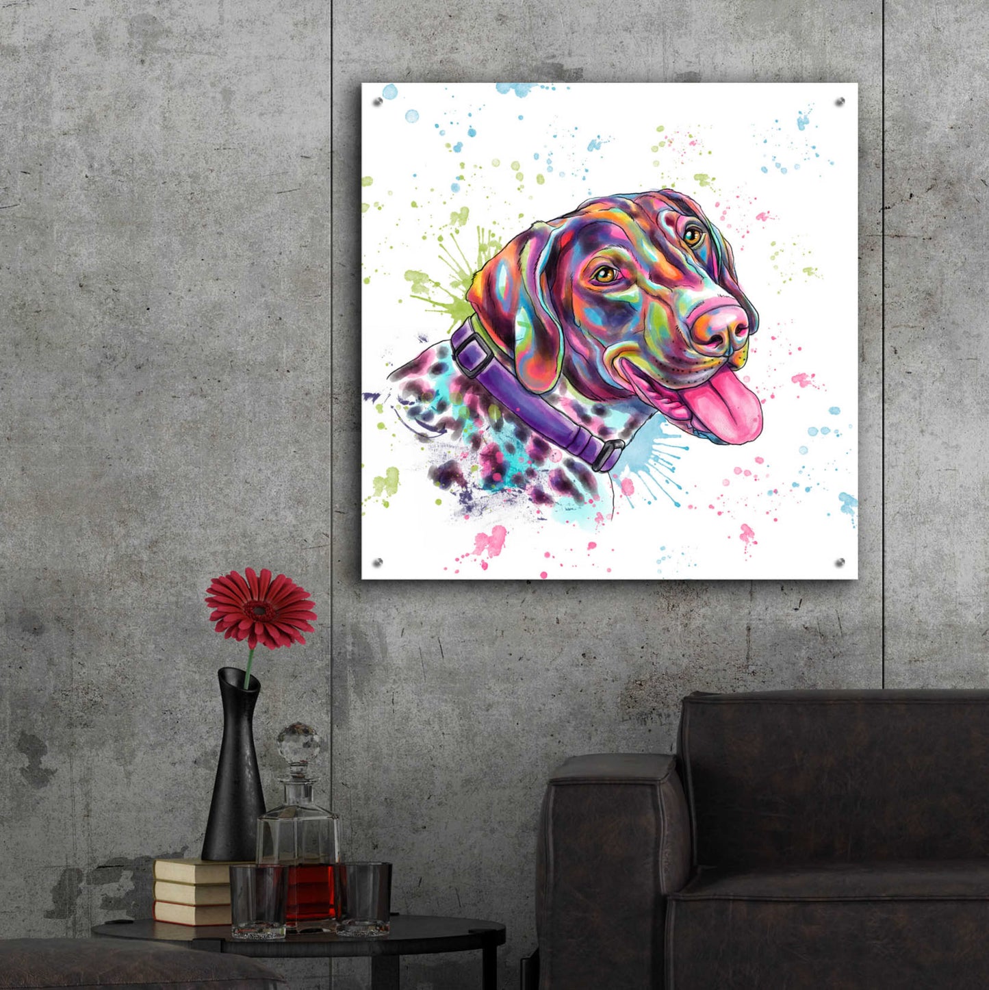 Epic Art 'Colorful Watercolor German Shorthaired Pointer' by Furbaby Affiliates, Acrylic Glass Wall Art,36x36