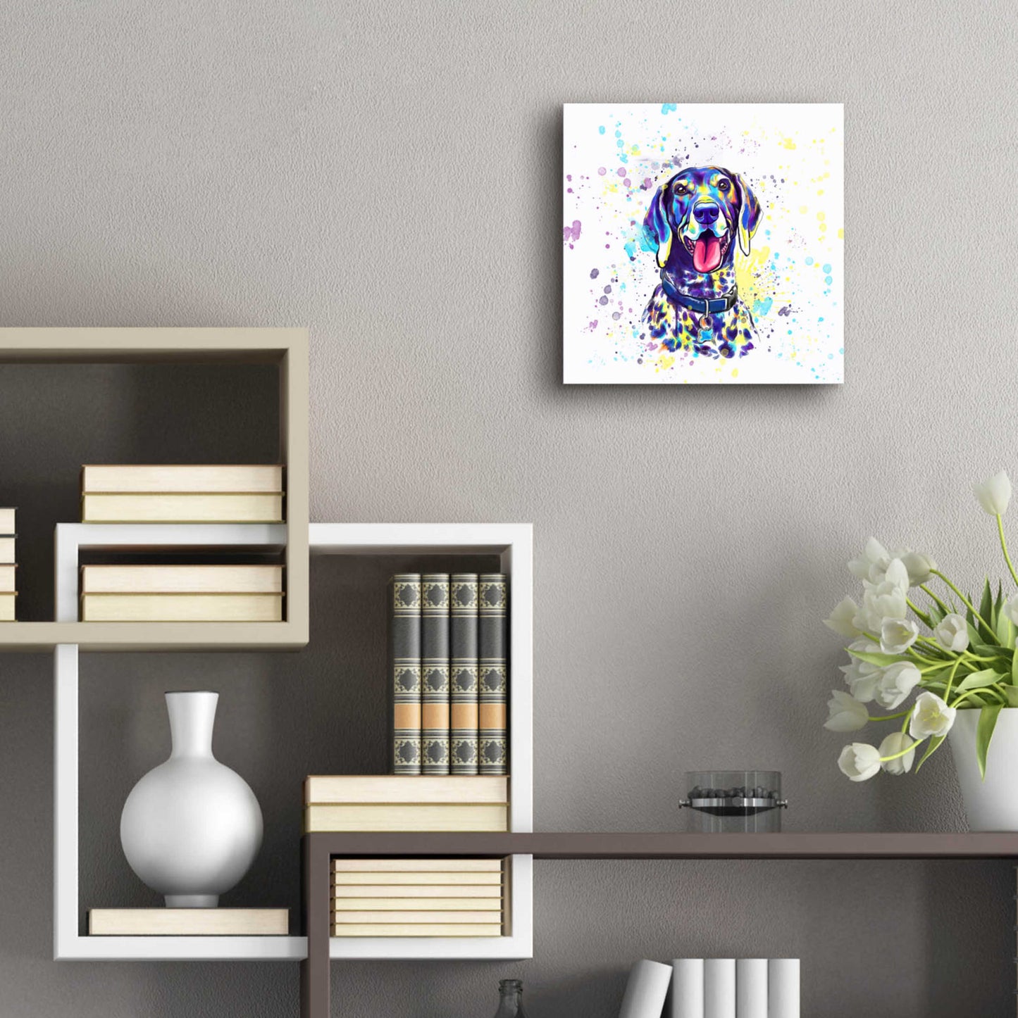 Epic Art 'Colorful Watercolor German Shorthaired Pointer 2' by Furbaby Affiliates, Acrylic Glass Wall Art,12x12