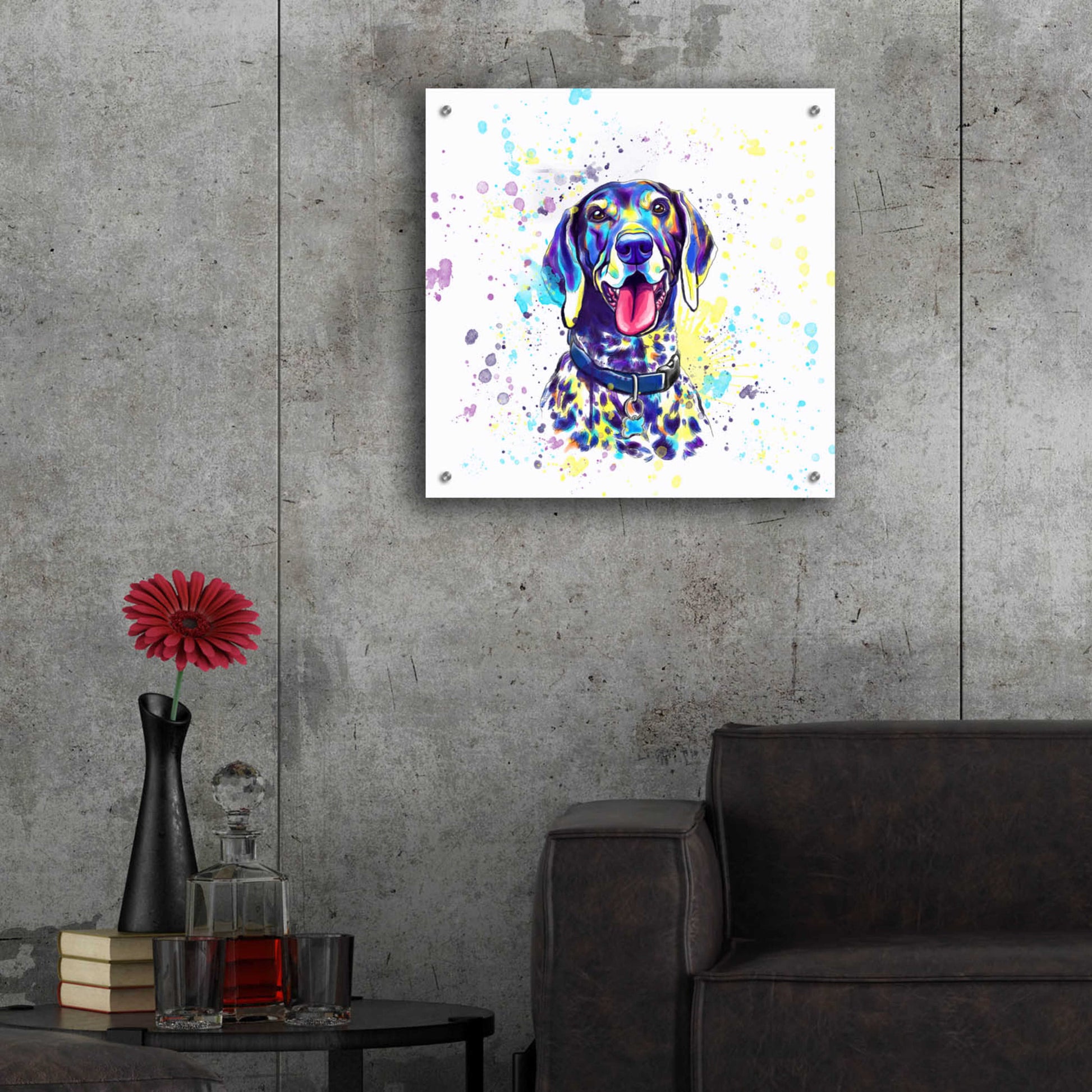 Epic Art 'Colorful Watercolor German Shorthaired Pointer 2' by Furbaby Affiliates, Acrylic Glass Wall Art,24x24